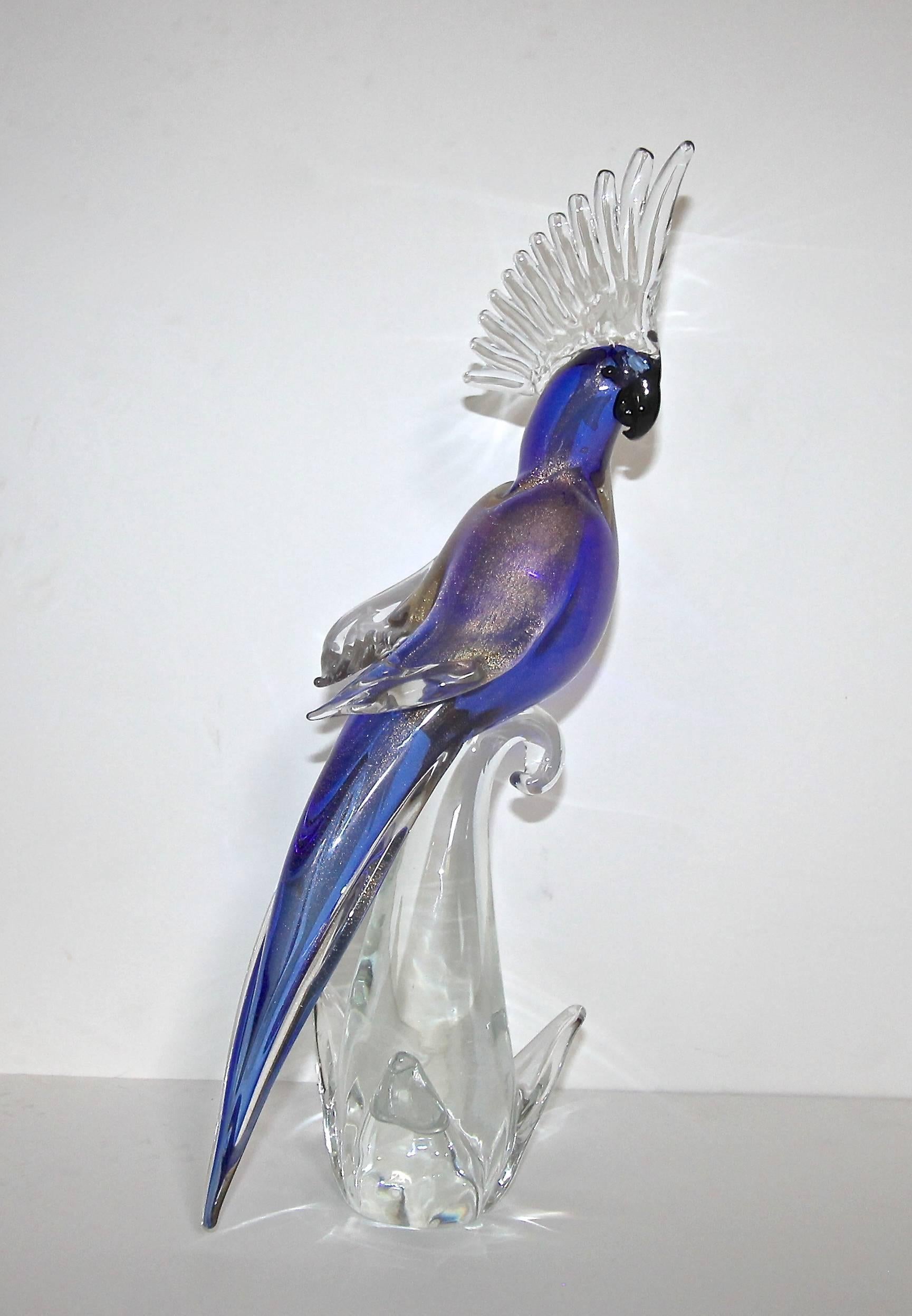 Large Murano Glass Blue Purple Cockatoo Bird 2