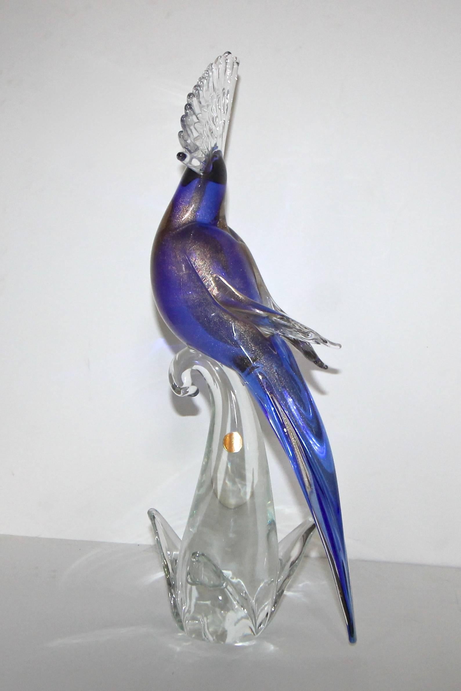 Large Murano Glass Blue Purple Cockatoo Bird 1