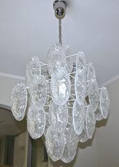Murano Italian Clear Textured Glass Disc Chandelier