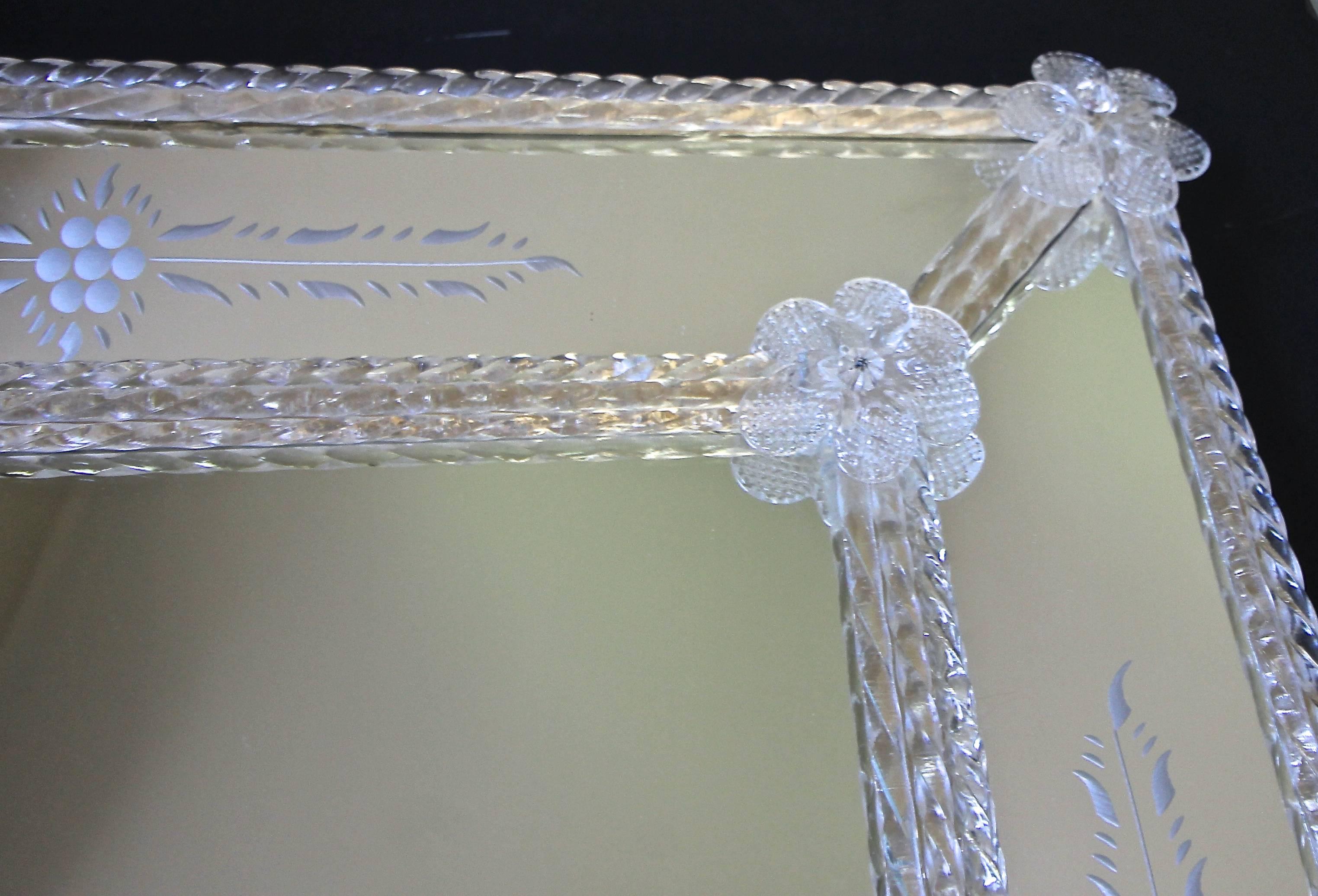 Murano Floral Etched Wall Mirror For Sale at 1stDibs