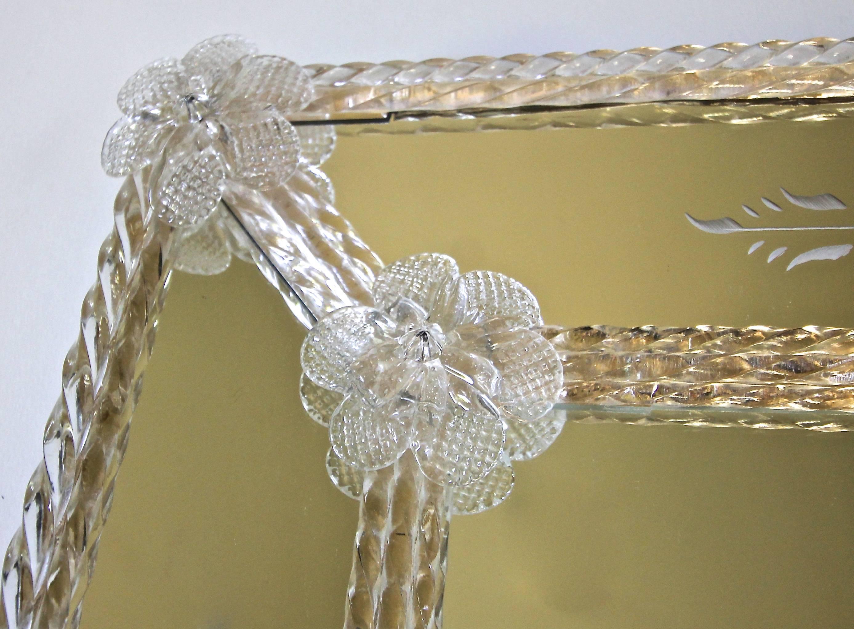 Murano Floral Etched Wall Mirror For Sale at 1stDibs