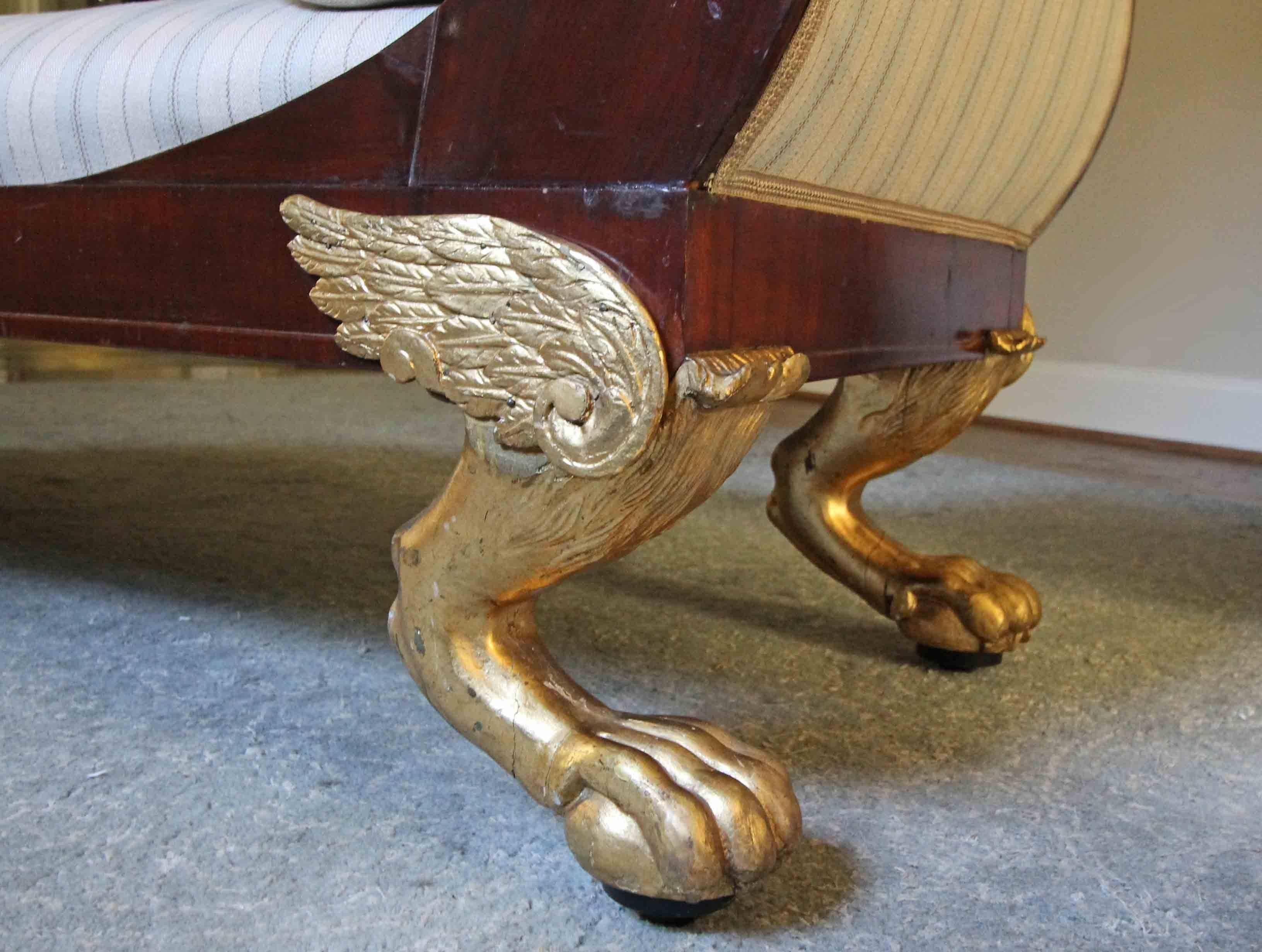Rare Swedish Empire 19th Century Gilt Paw Foot Chaise Longue Recamier 1