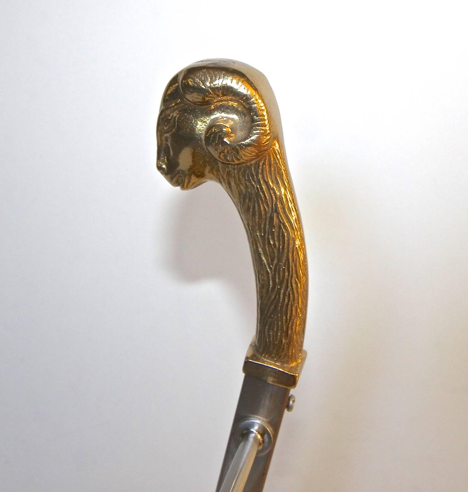 Jansen Style Italian Steel Brass Rams Head Magazine Rack For Sale 4