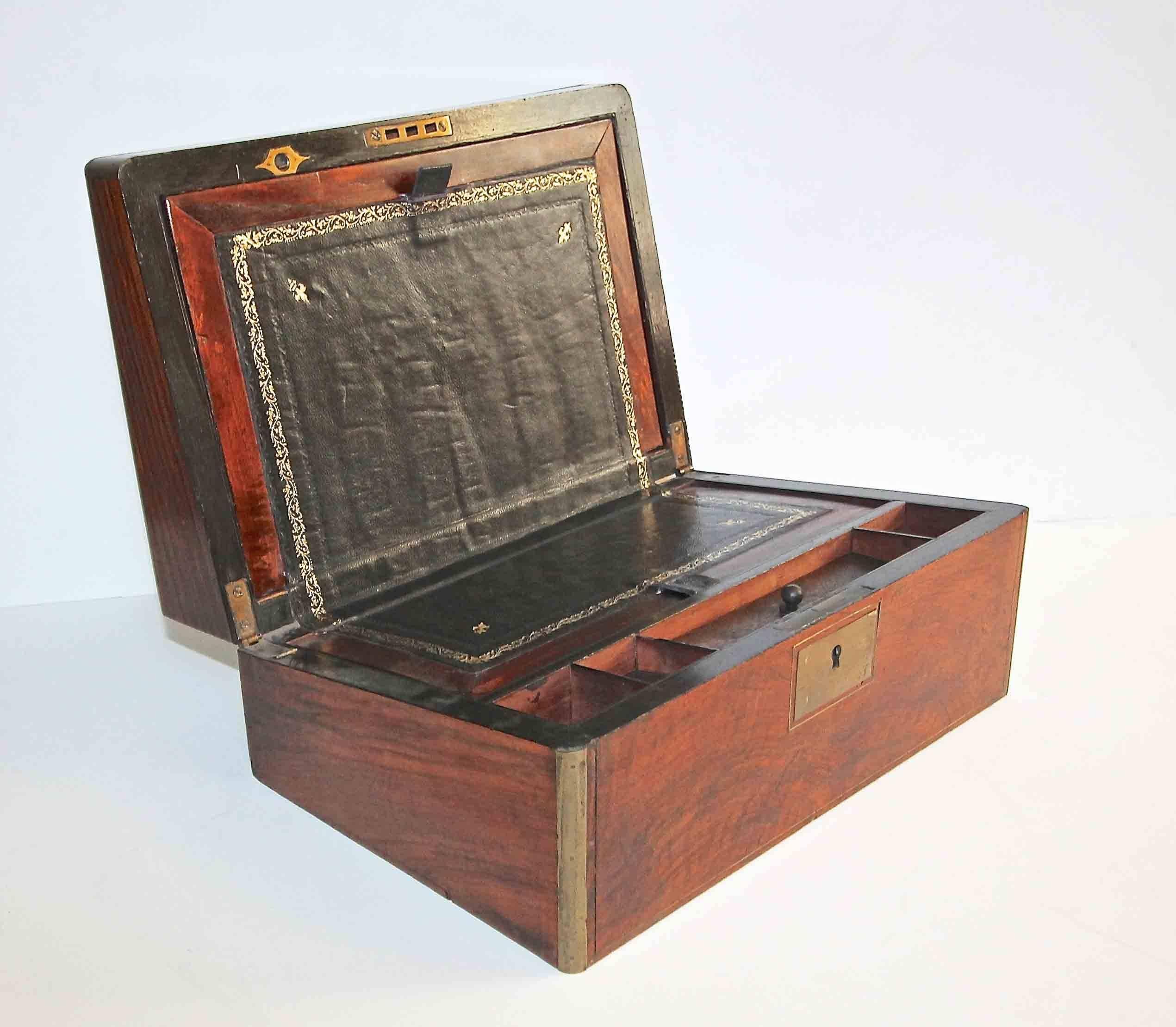 Late 19th Century English 19th Century Rosewood and Brass Writing Box For Sale
