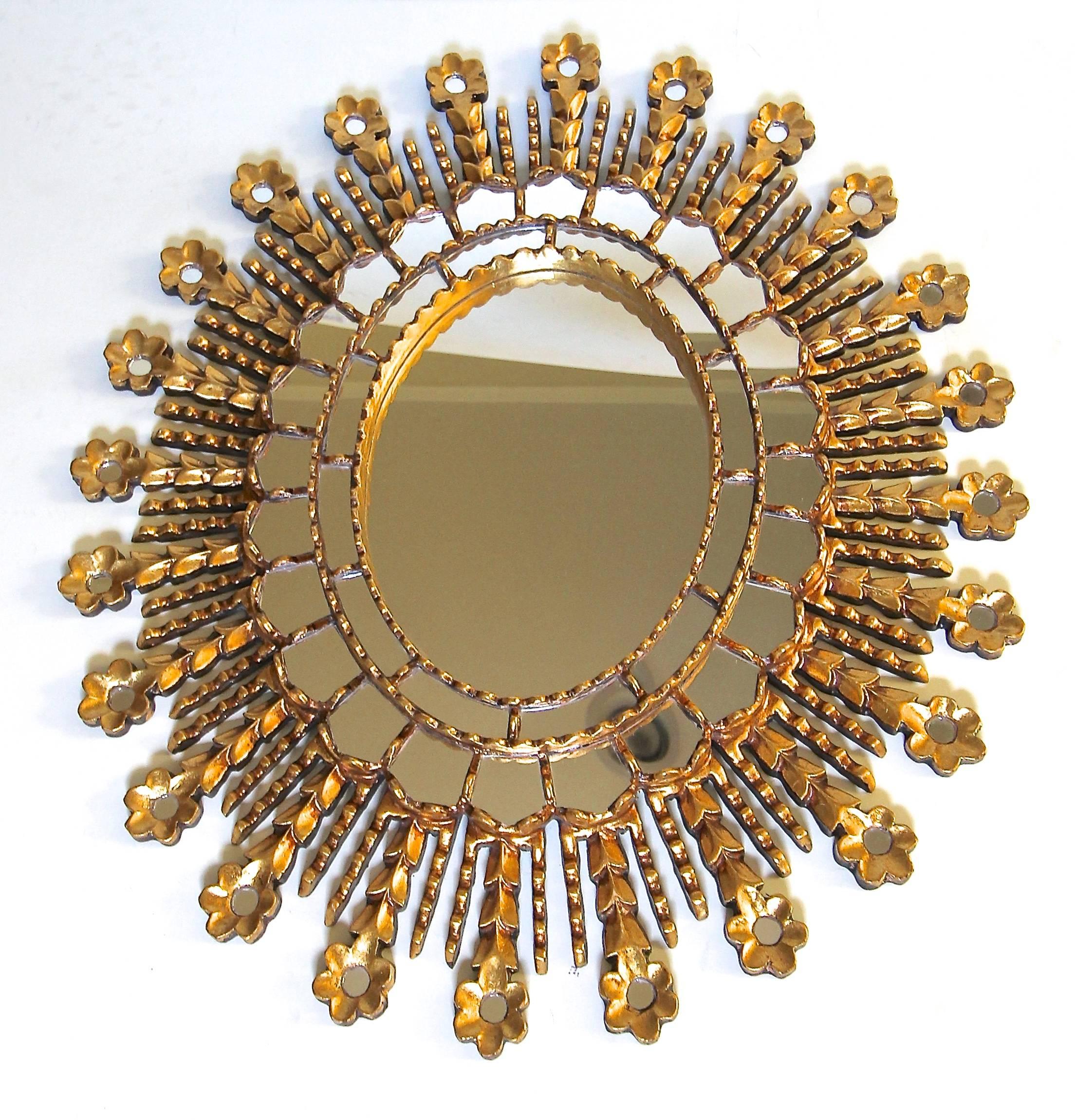 Sunburst Giltwood Oval Spanish Colonial Wall Mirror 2