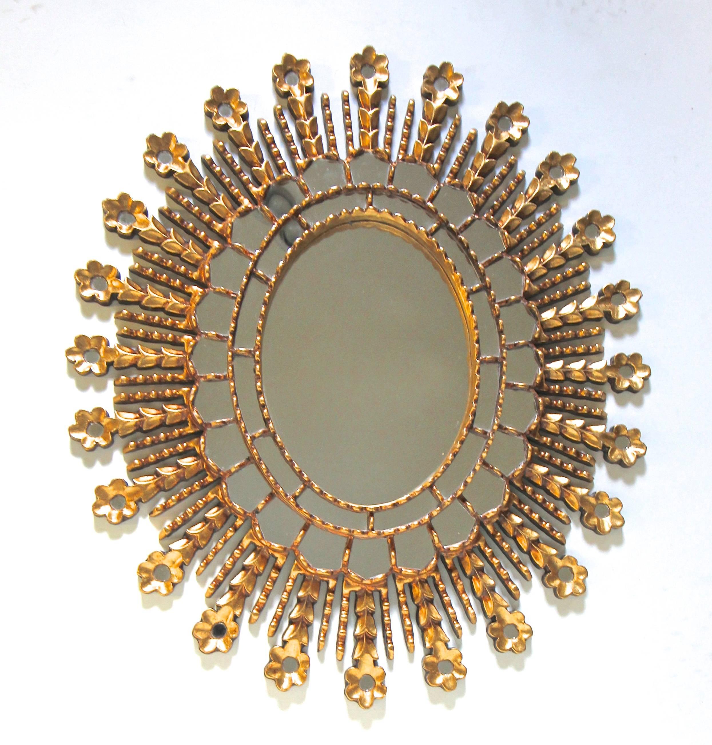 Sunburst Giltwood Oval Spanish Colonial Wall Mirror 5