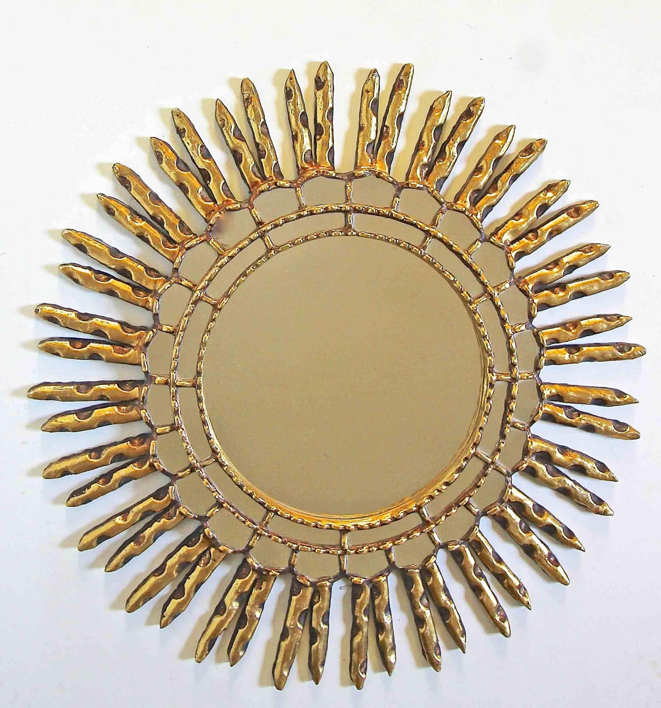 Sunburst Giltwood Spanish Colonial Style Wall Mirror 1