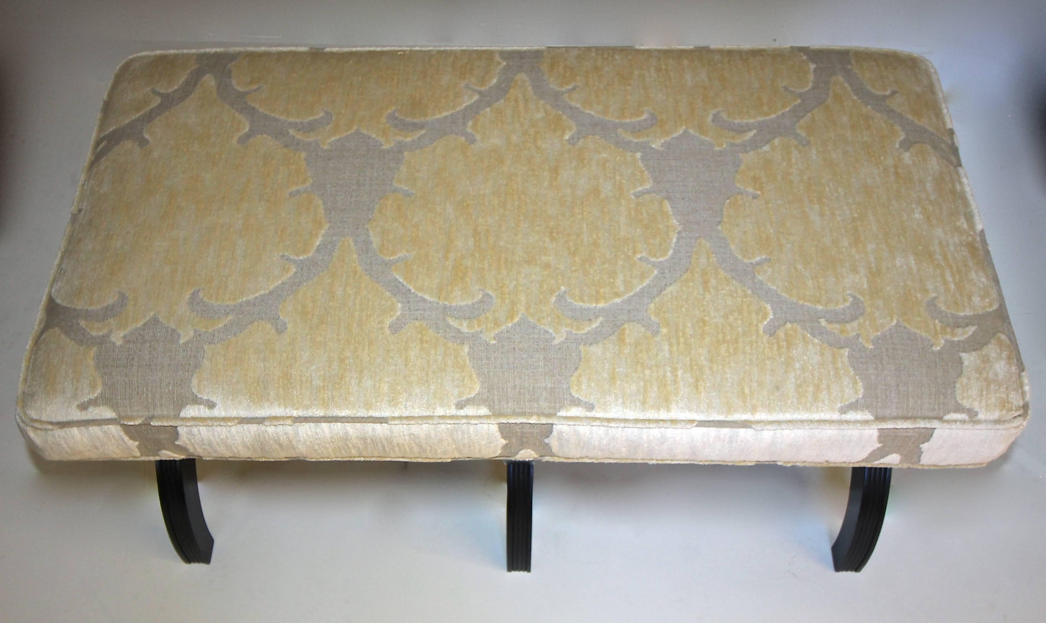Upholstery Dorothy Draper Style Ebonized Wood X-Base Upholstered Bench