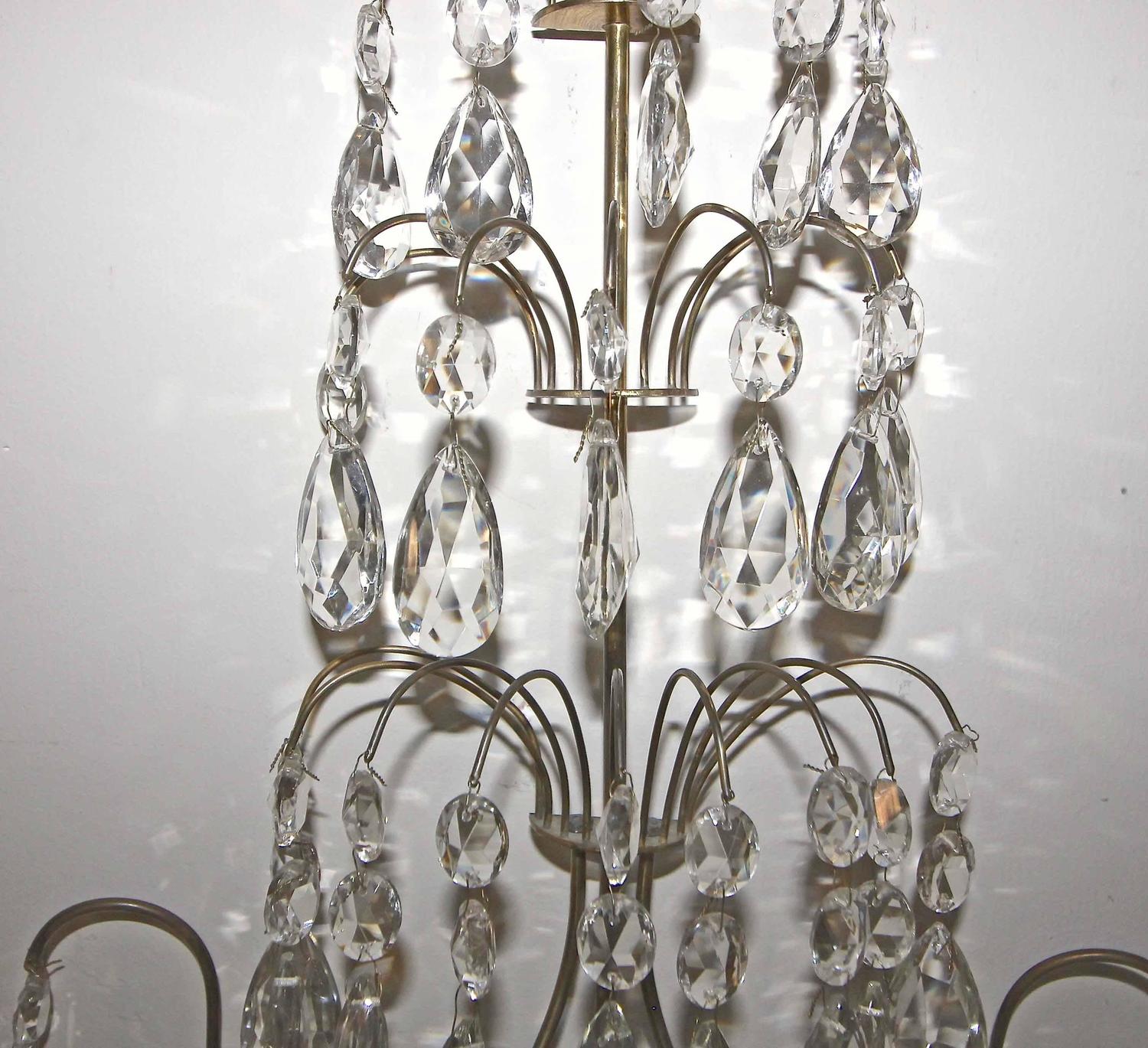 Pair of Swedish Gustavian Style Crystal and Brass Candle Wall Sconces For Sale at 1stdibs