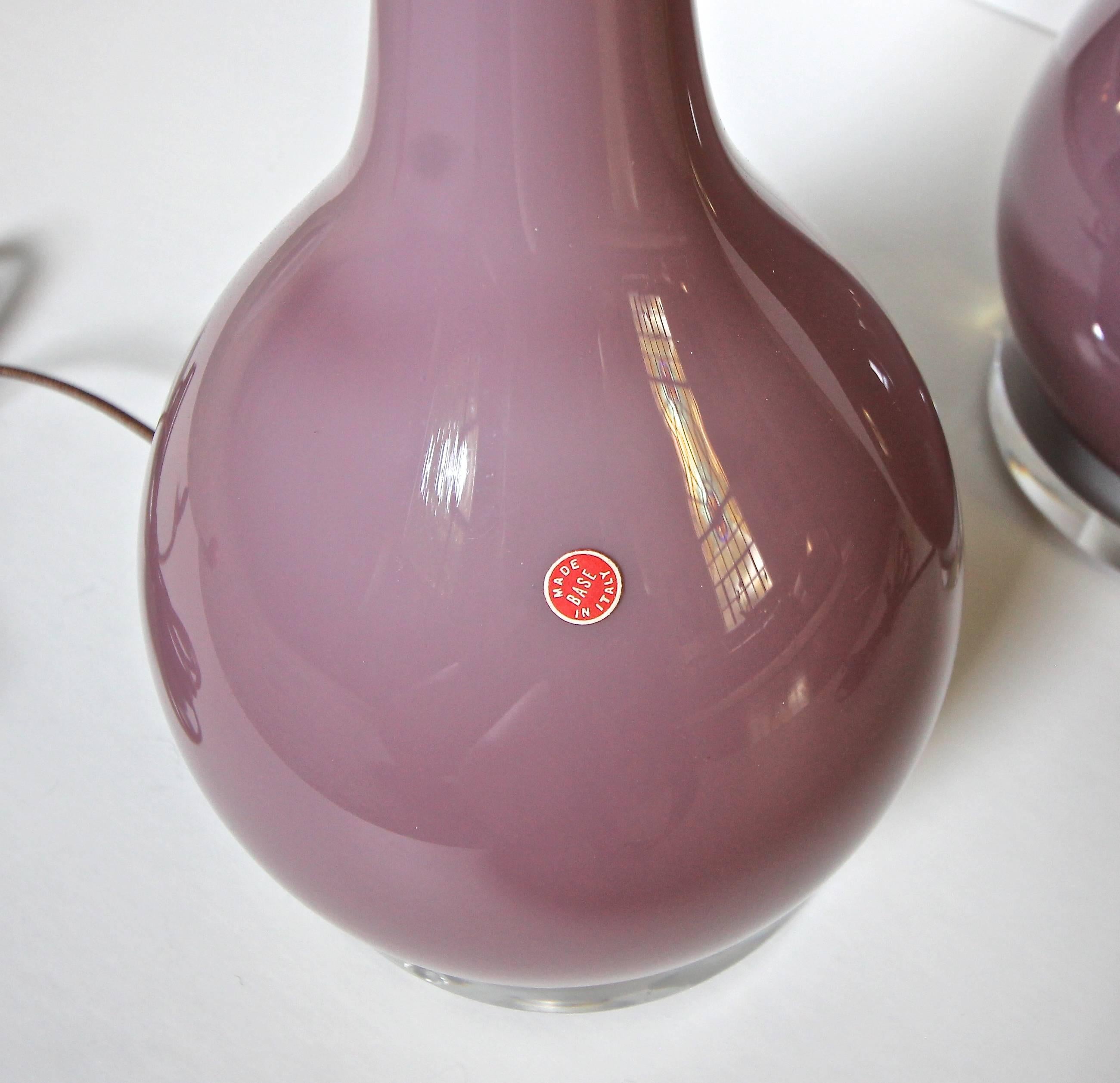Pair of Murano Long Neck Lavender Purple Glass Table Lamps 1