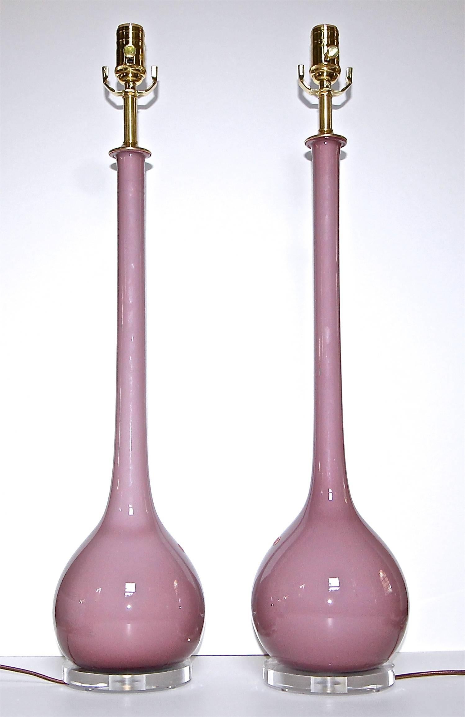Pair of Murano Long Neck Lavender Purple Glass Table Lamps 4
