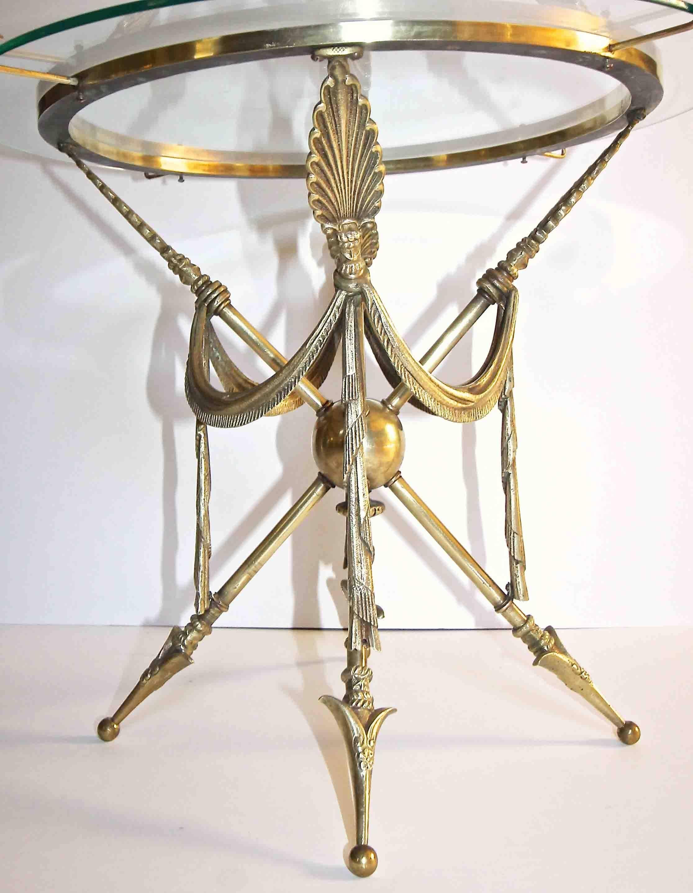 French Arrow Swag Neoclassic Brass End or Side Table 1