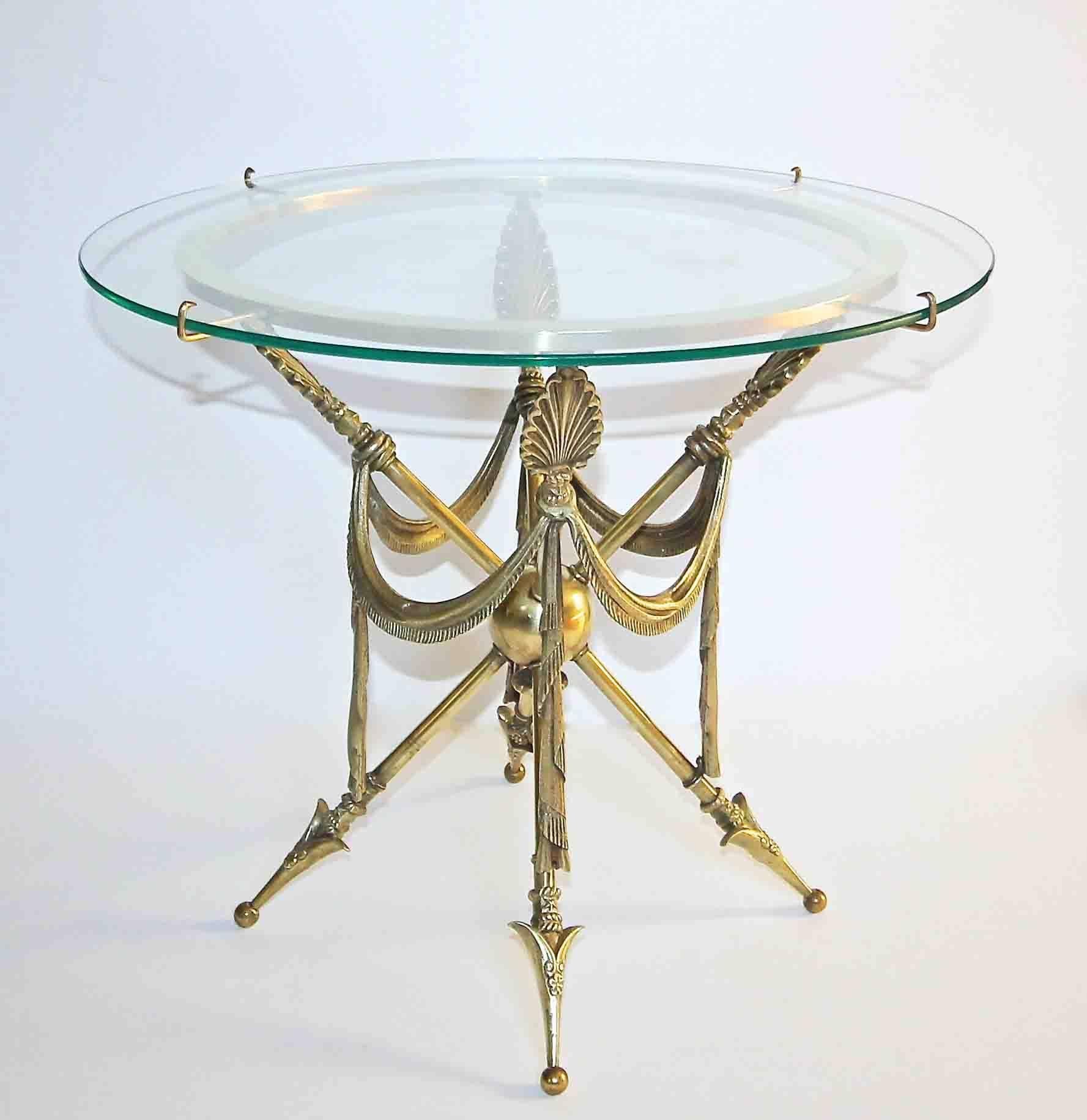 French Arrow Swag Neoclassic Brass End or Side Table 5