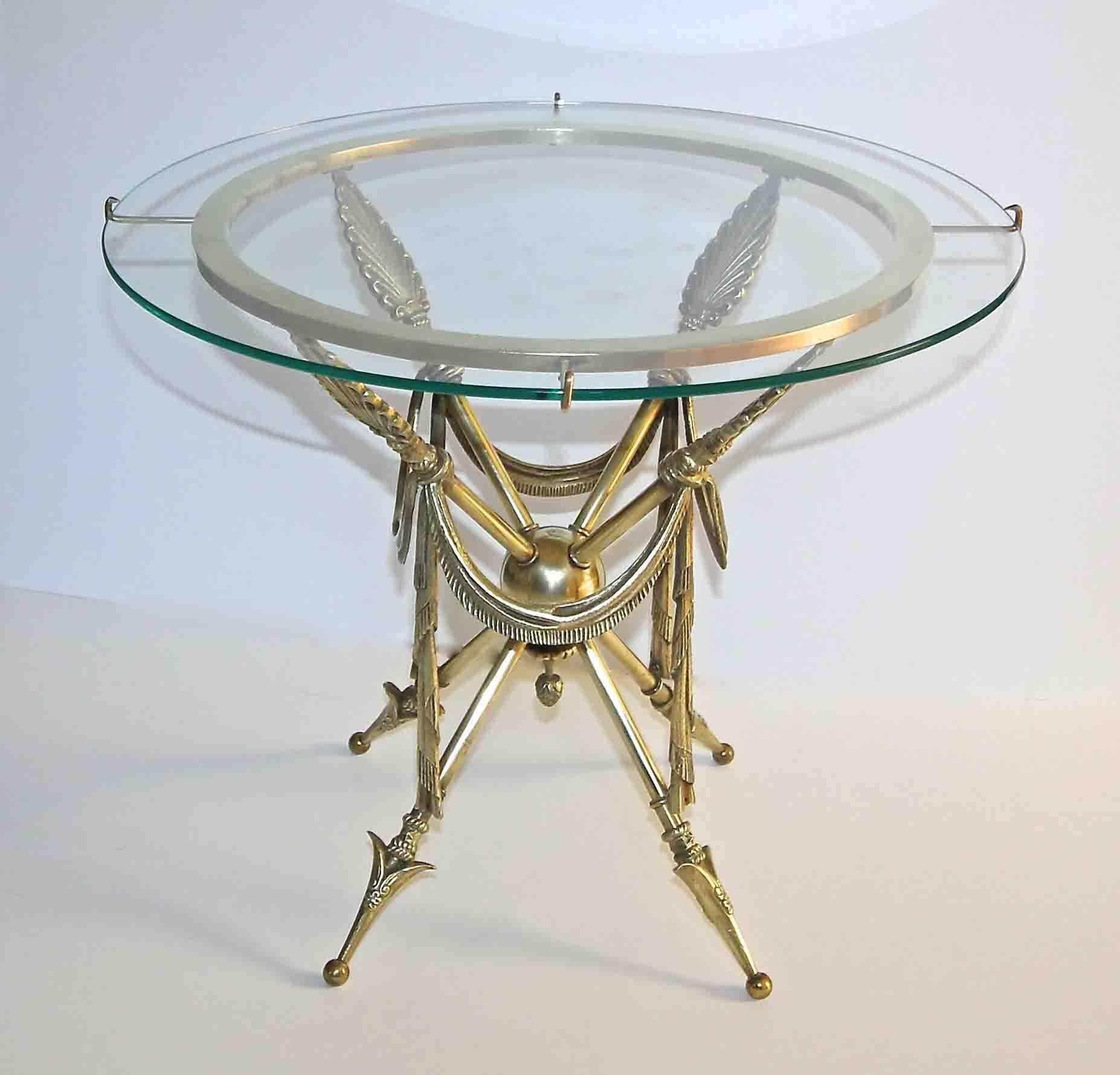 French Arrow Swag Neoclassic Brass End or Side Table In Good Condition In Palm Springs, CA