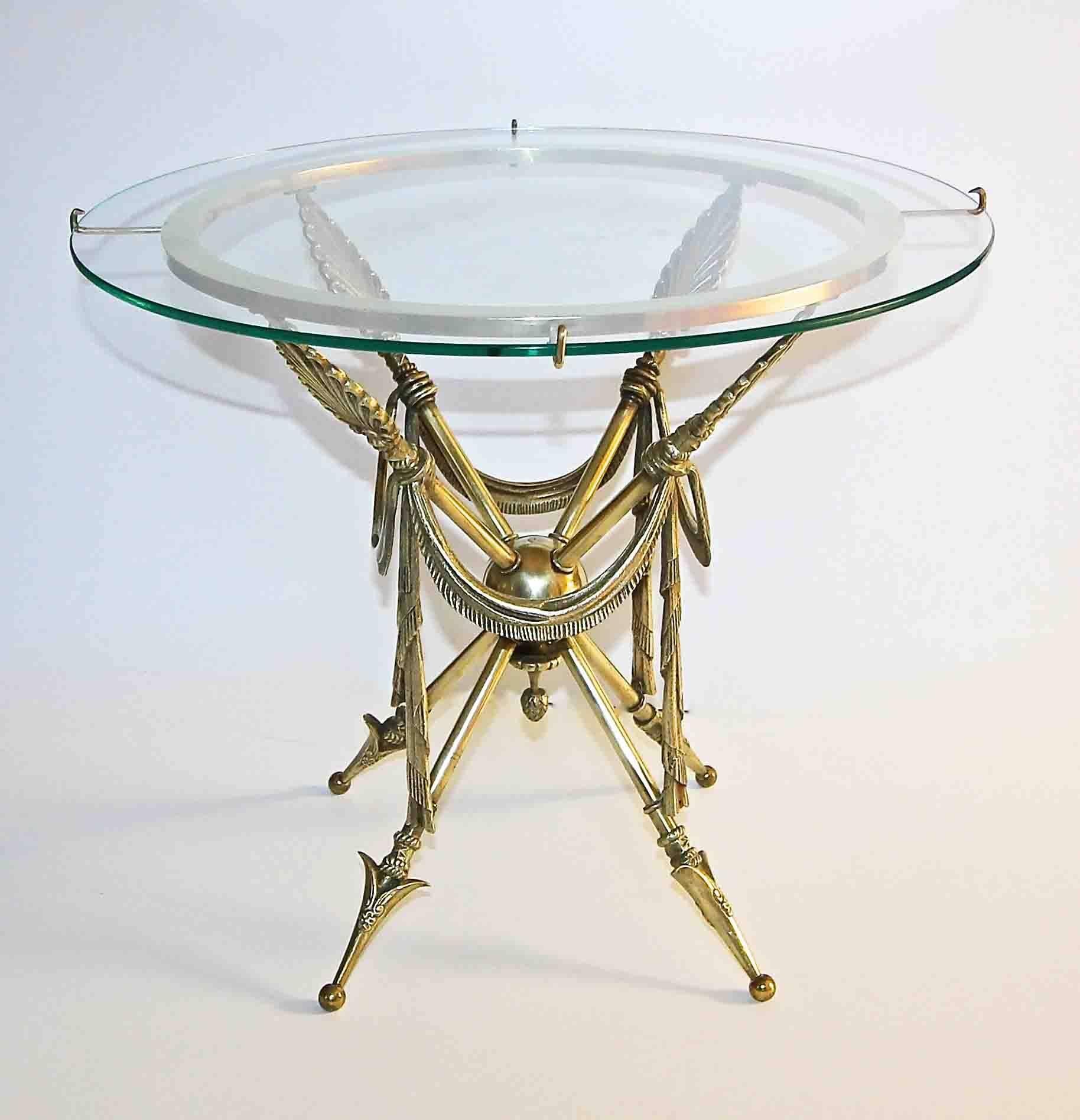 Italian French Arrow Swag Neoclassic Brass End or Side Table