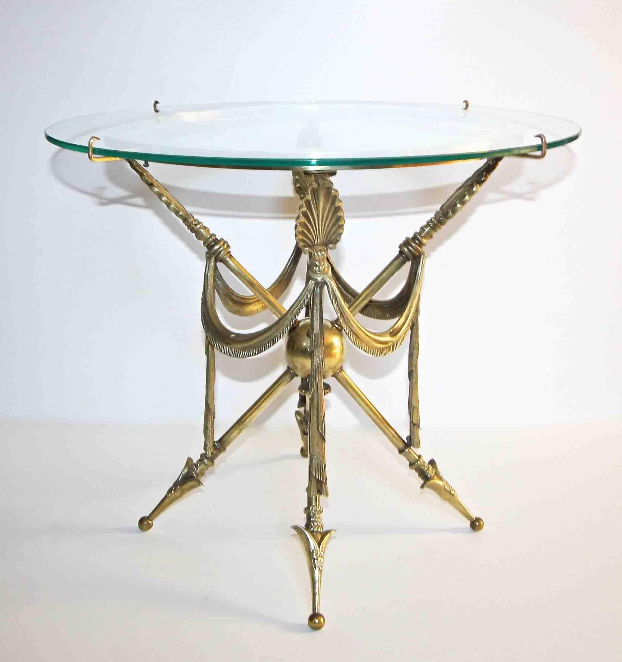 Mid-20th Century French Arrow Swag Neoclassic Brass End or Side Table