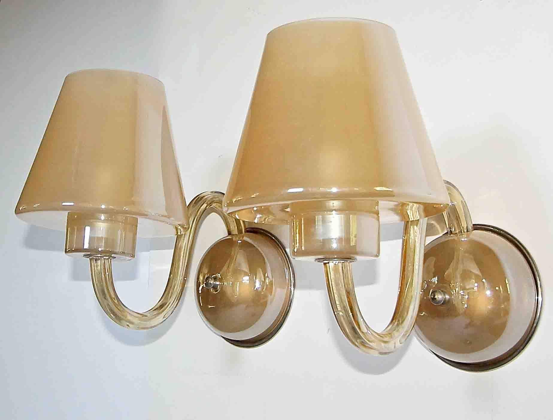 Pair of Murano Italian Gold Champagne Glass Wall Sconces 6