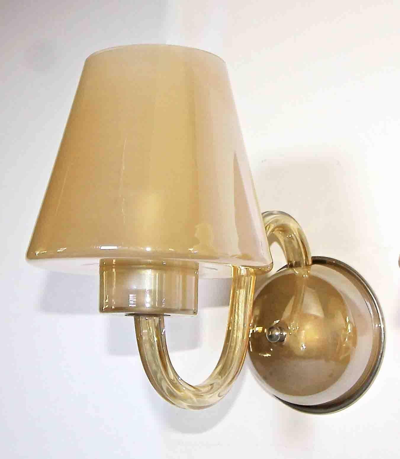 Pair of Murano Italian Gold Champagne Glass Wall Sconces 1