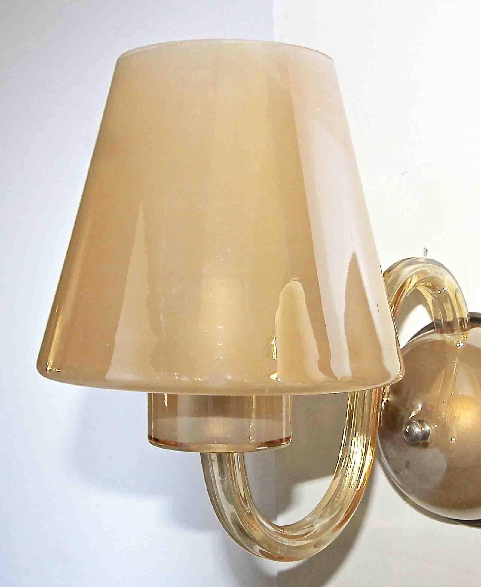 Pair of Murano Italian Gold Champagne Glass Wall Sconces 3