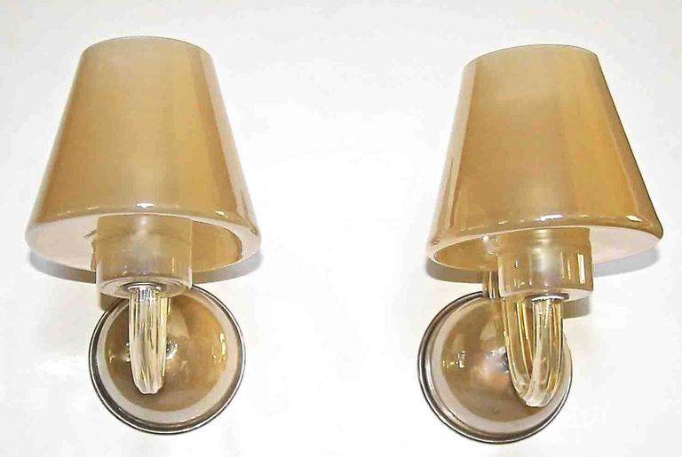 Pair of Murano Italian Gold Champagne Glass Wall Sconces For Sale at 1stdibs