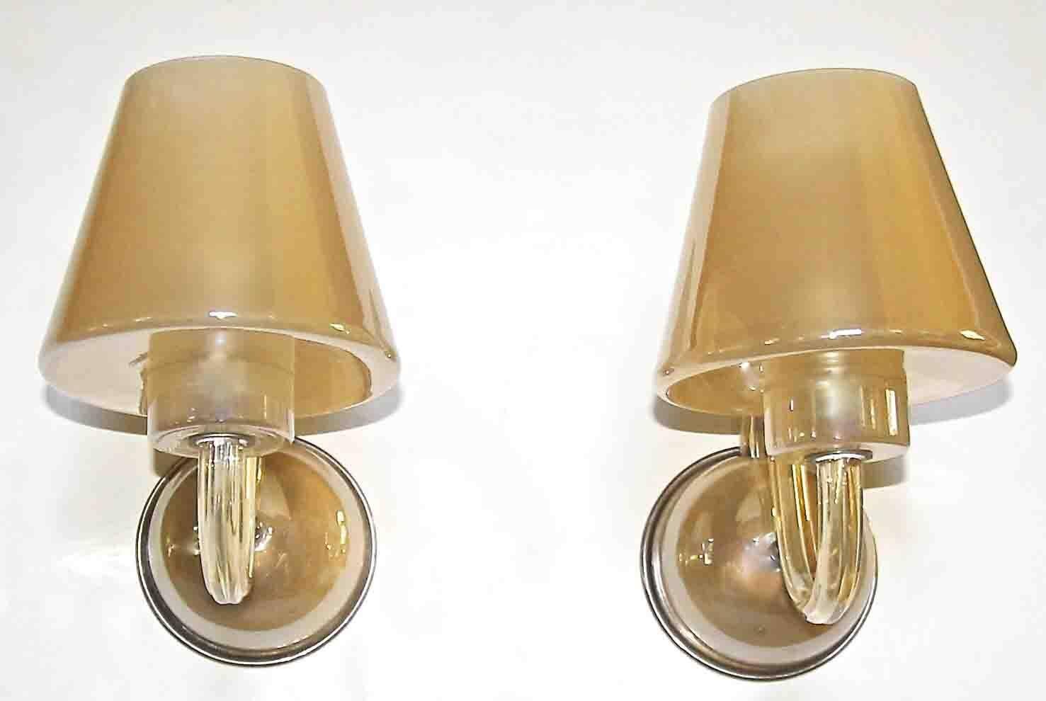 Late 20th Century Pair of Murano Italian Gold Champagne Glass Wall Sconces