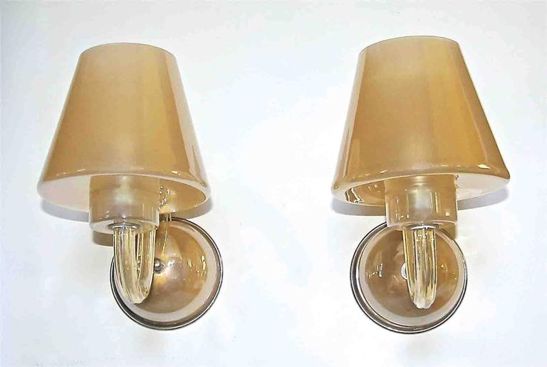 Pair of Murano Italian Gold Champagne Glass Wall Sconces For Sale at 1stdibs