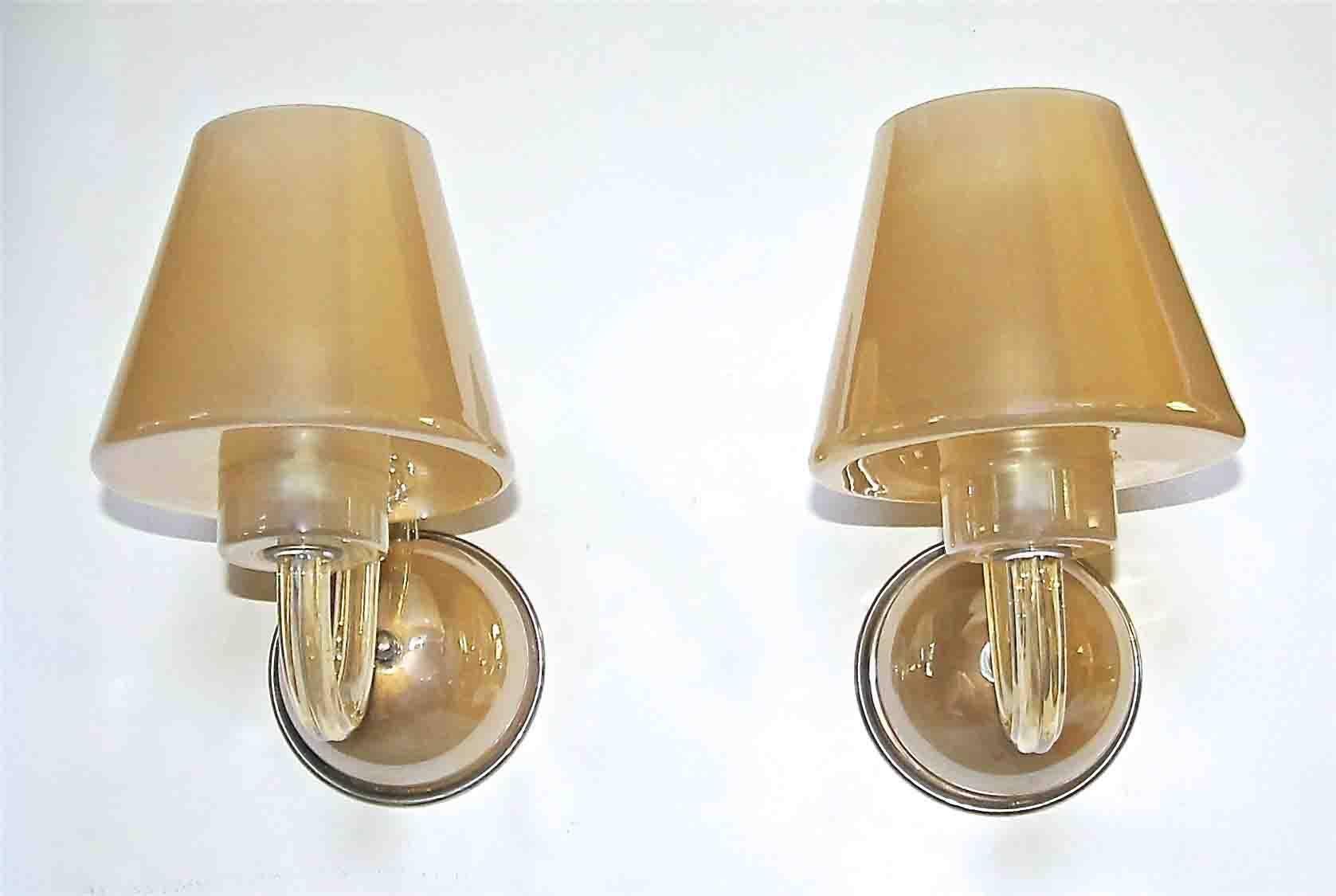 Pair of Murano Italian Gold Champagne Glass Wall Sconces 2