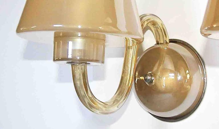 Pair of Murano Italian Gold Champagne Glass Wall Sconces For Sale at 1stdibs