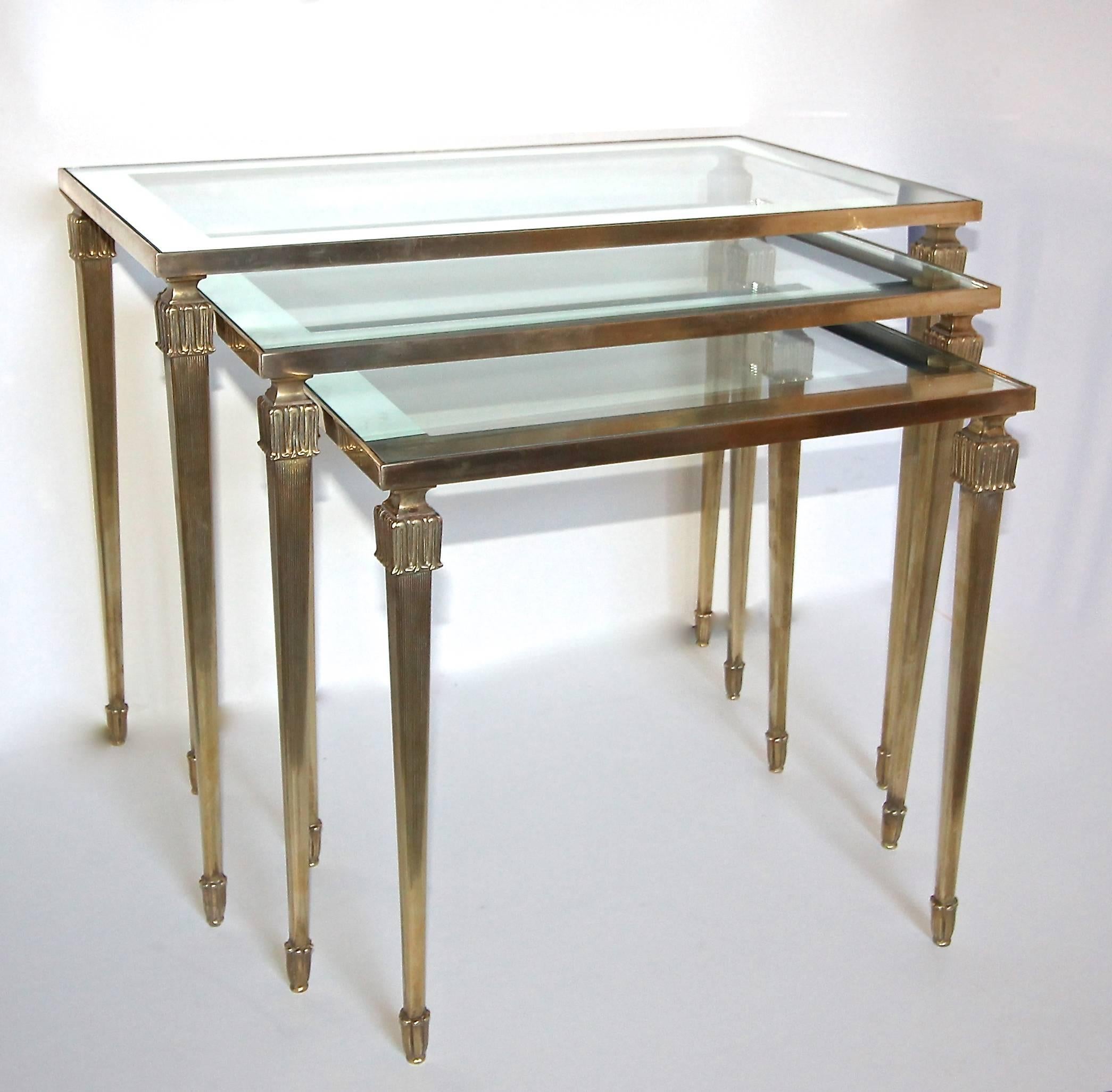 Trio of Maison Jansen French Brass Nesting Tables For Sale 5