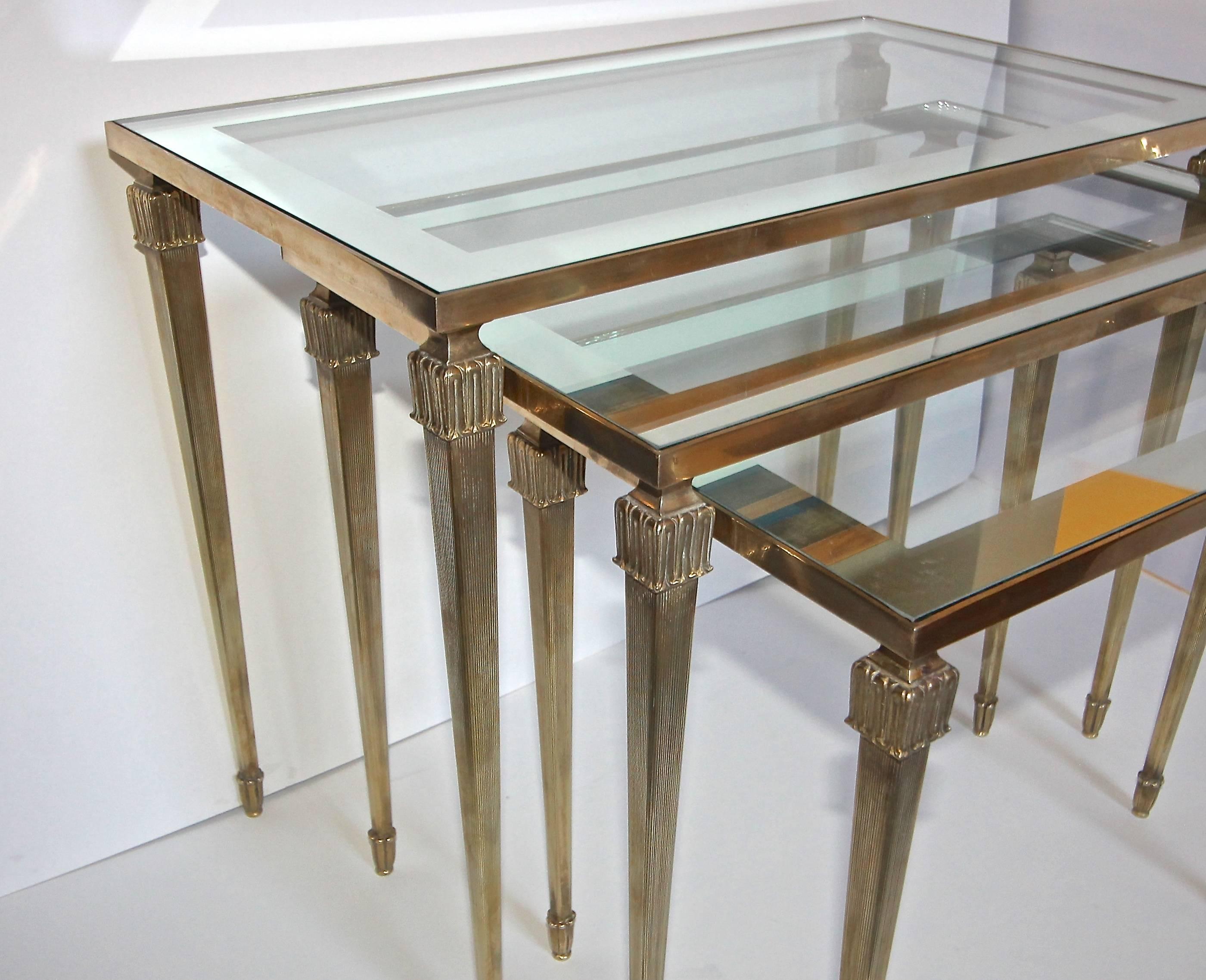 Trio of Maison Jansen French Brass Nesting Tables For Sale 2