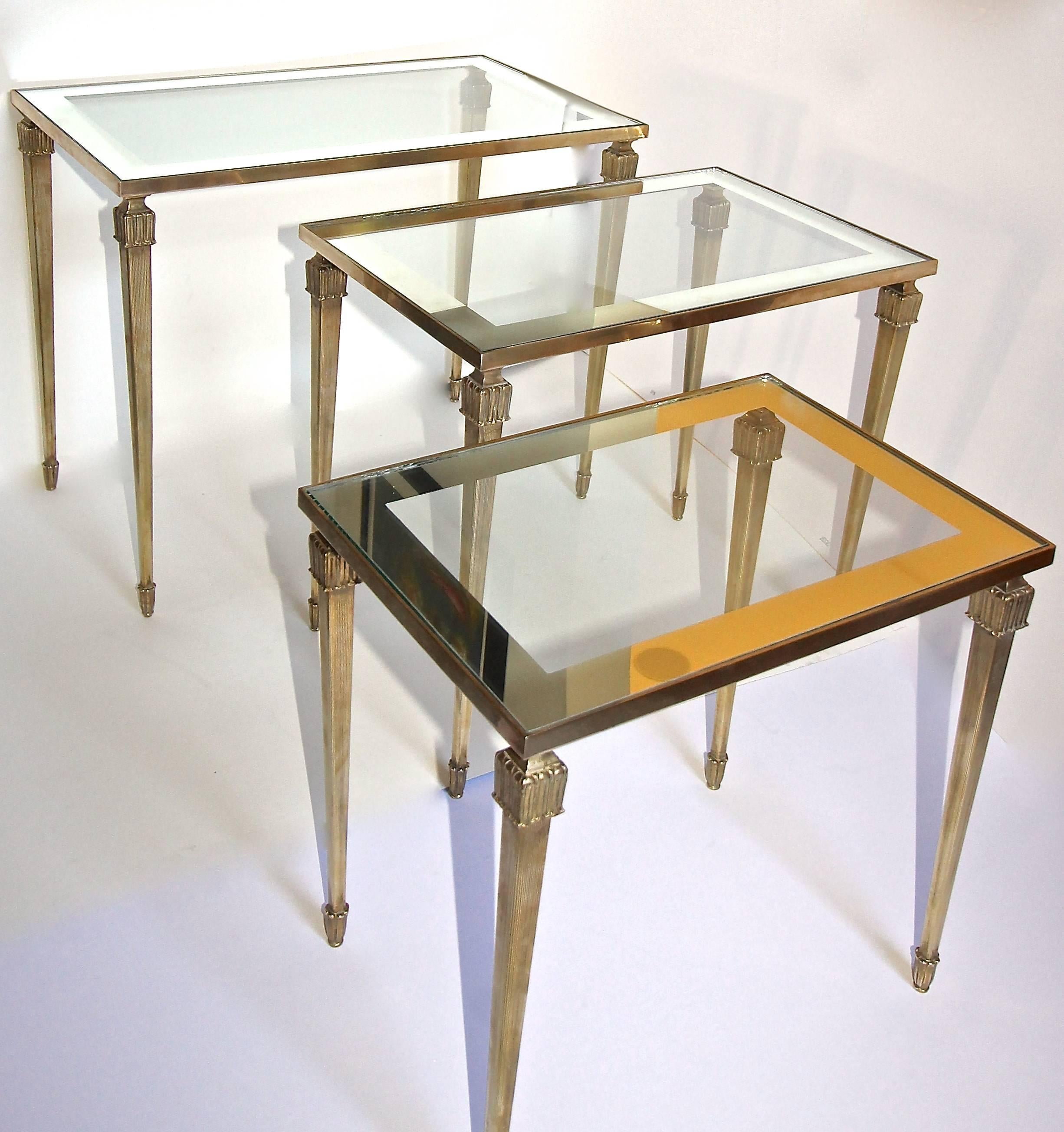 Trio of Maison Jansen French Brass Nesting Tables For Sale 4