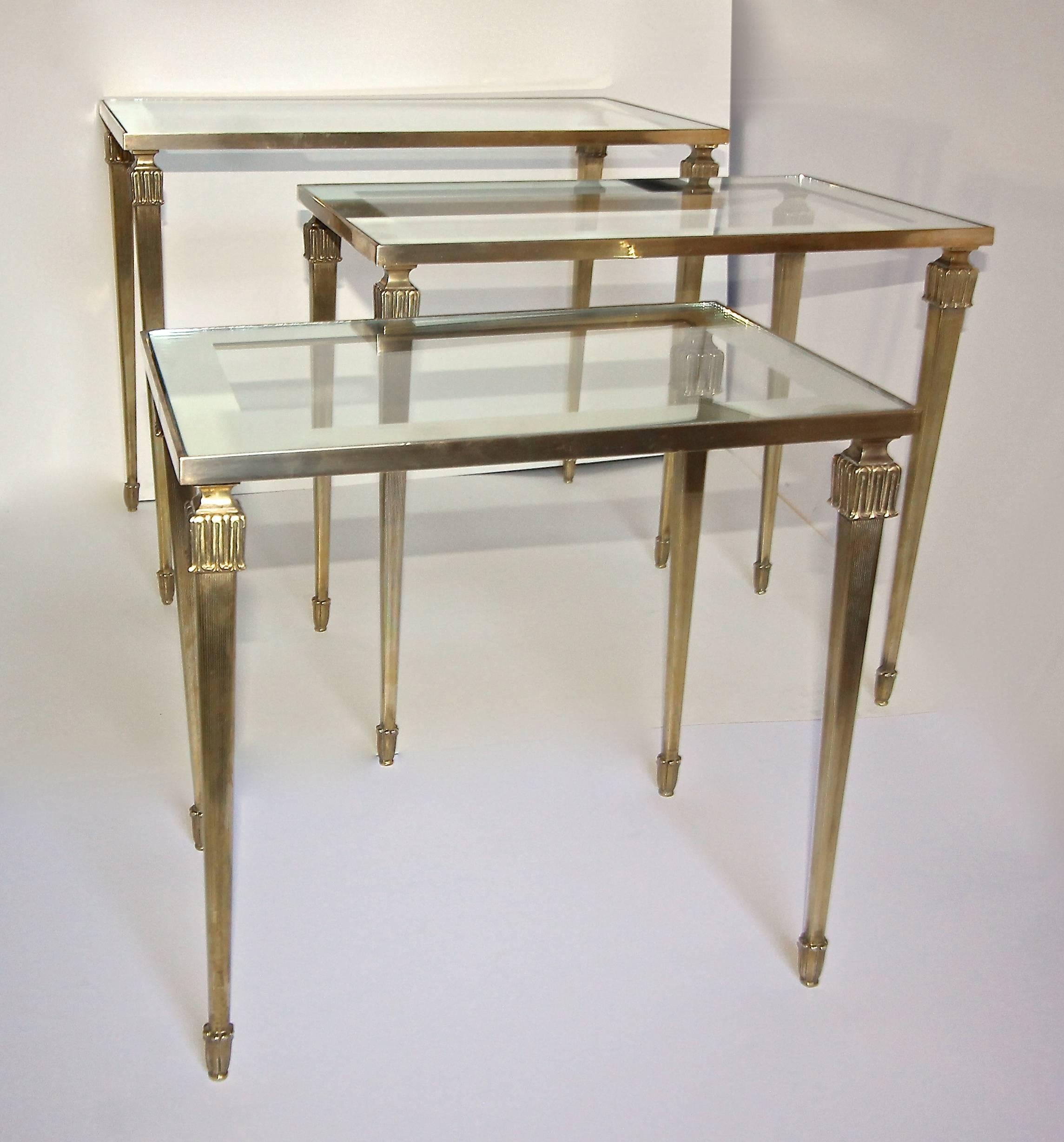 Trio of Maison Jansen French Brass Nesting Tables In Good Condition For Sale In Dallas, TX