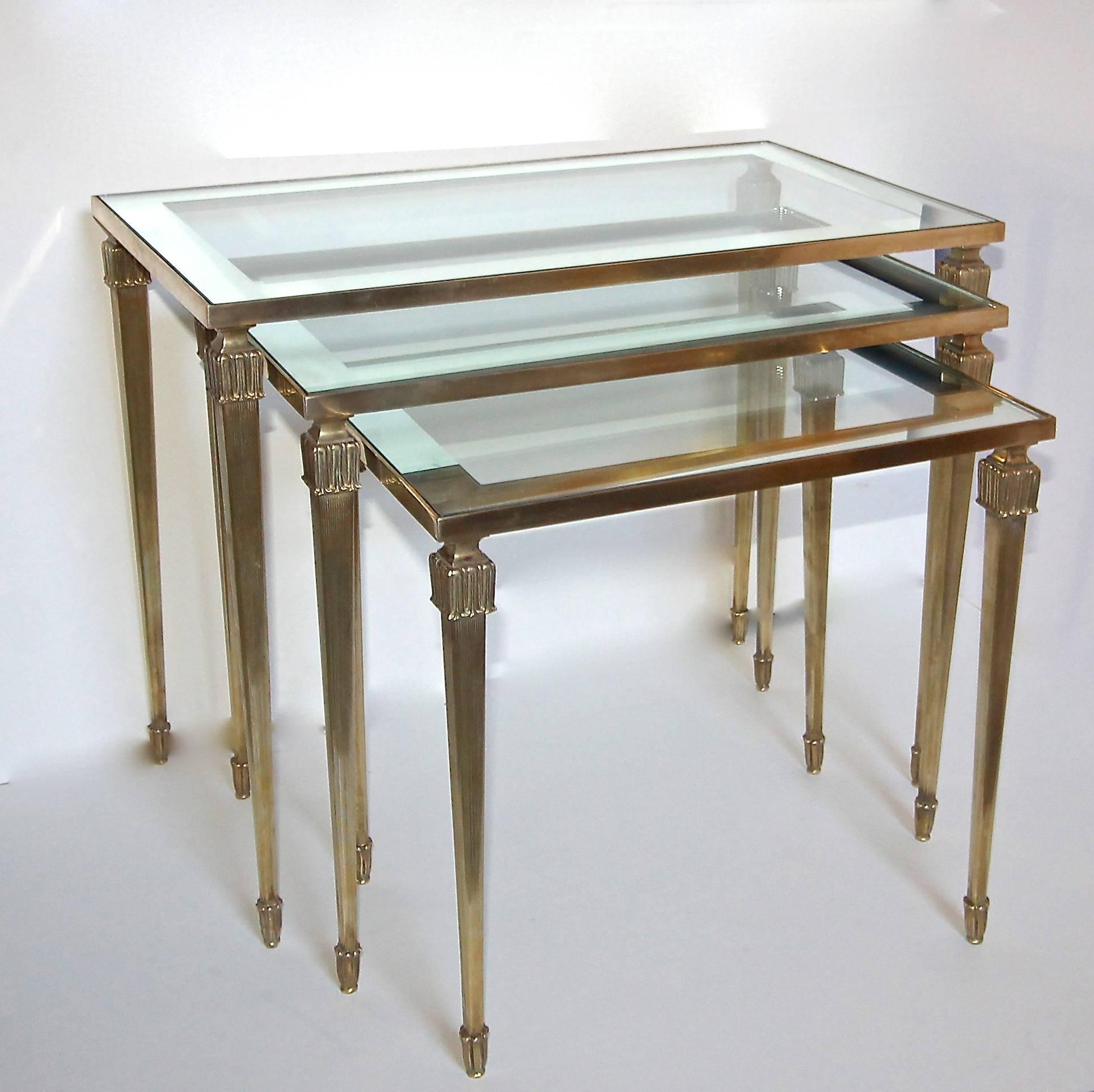 Trio of Maison Jansen French Brass Nesting Tables For Sale 1