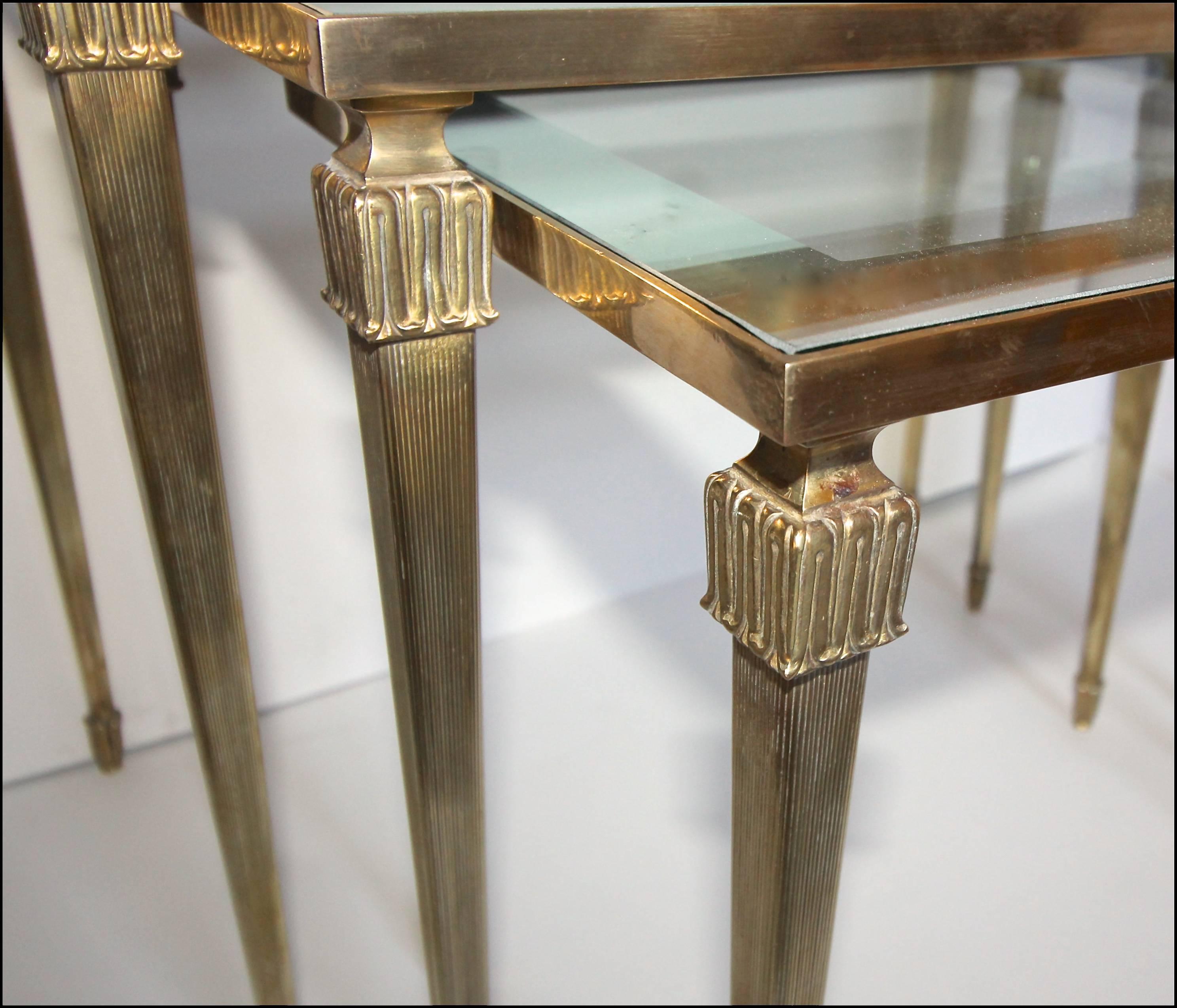 Trio of Maison Jansen French Brass Nesting Tables For Sale 3