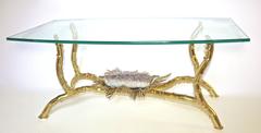 Jacques Duval Brasseur Brass Organic Coffee or Cocktail Table with Amethyst