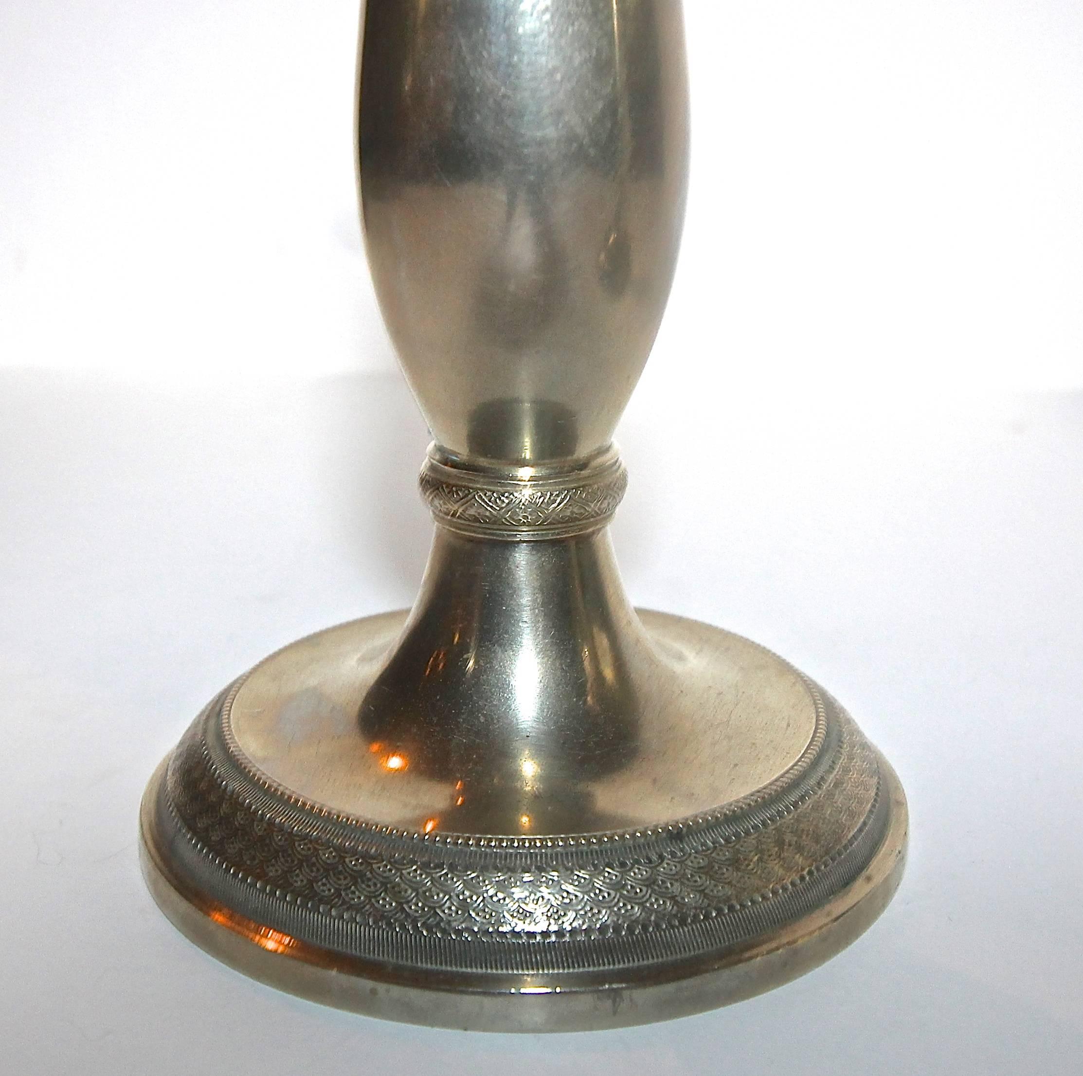 Pair of Berndorf Austrian Empire Candlestick Holders In Good Condition For Sale In Dallas, TX