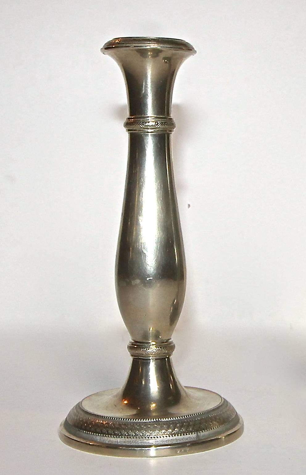 19th Century Pair of Berndorf Austrian Empire Candlestick Holders For Sale