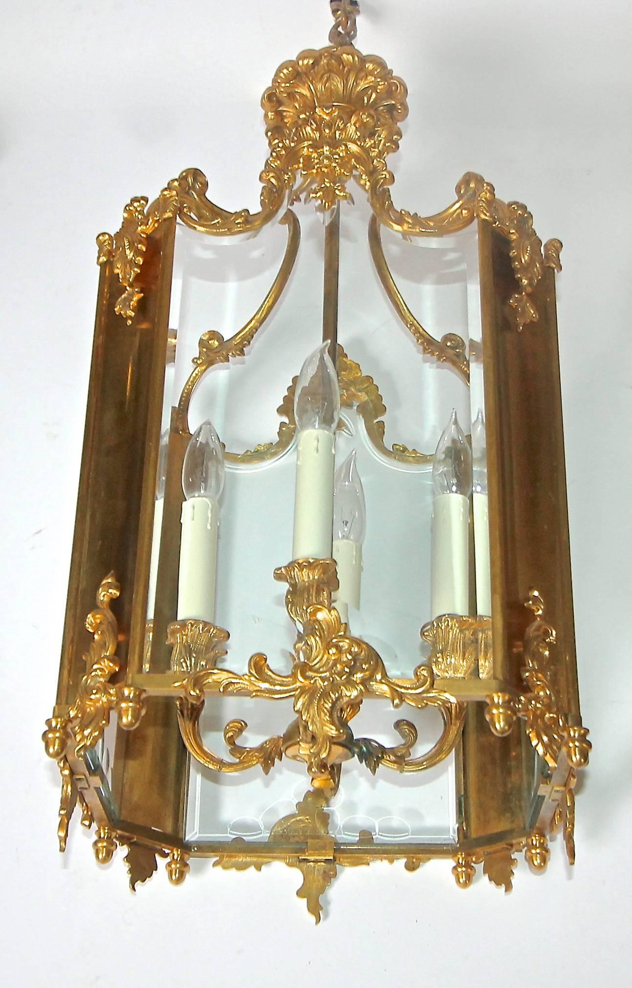 French Doré Gilt Bronze Louis XV Style Lantern In Good Condition For Sale In Dallas, TX