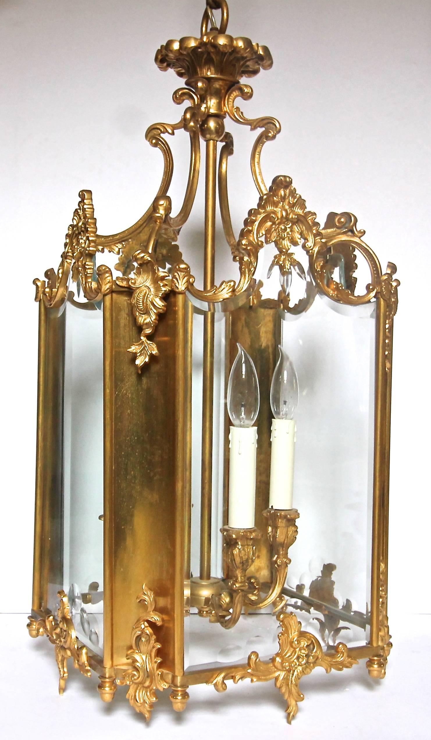 Early 20th Century French Doré Gilt Bronze Louis XV Style Lantern For Sale