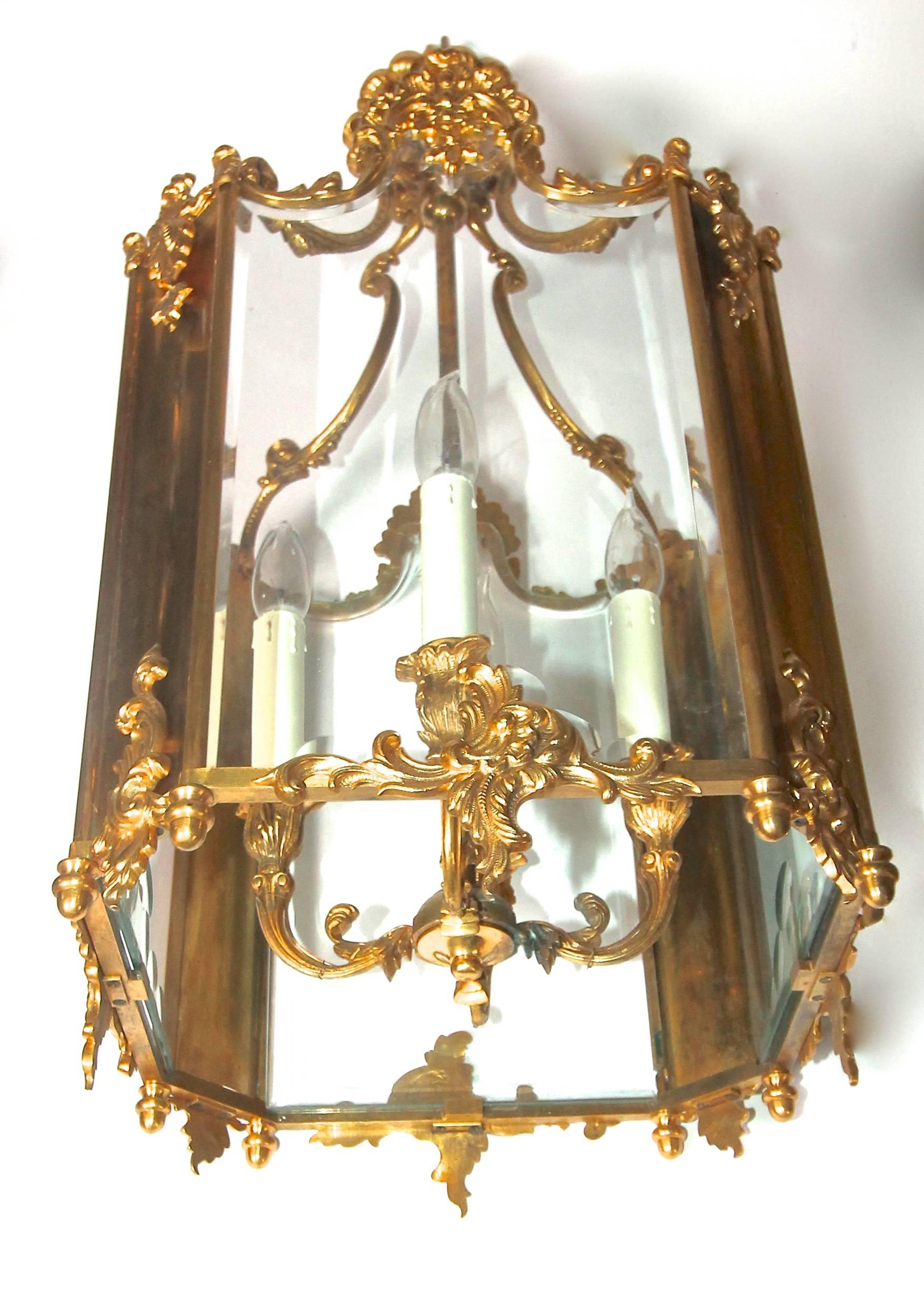 French Doré Gilt Bronze Louis XV Style Lantern For Sale 1