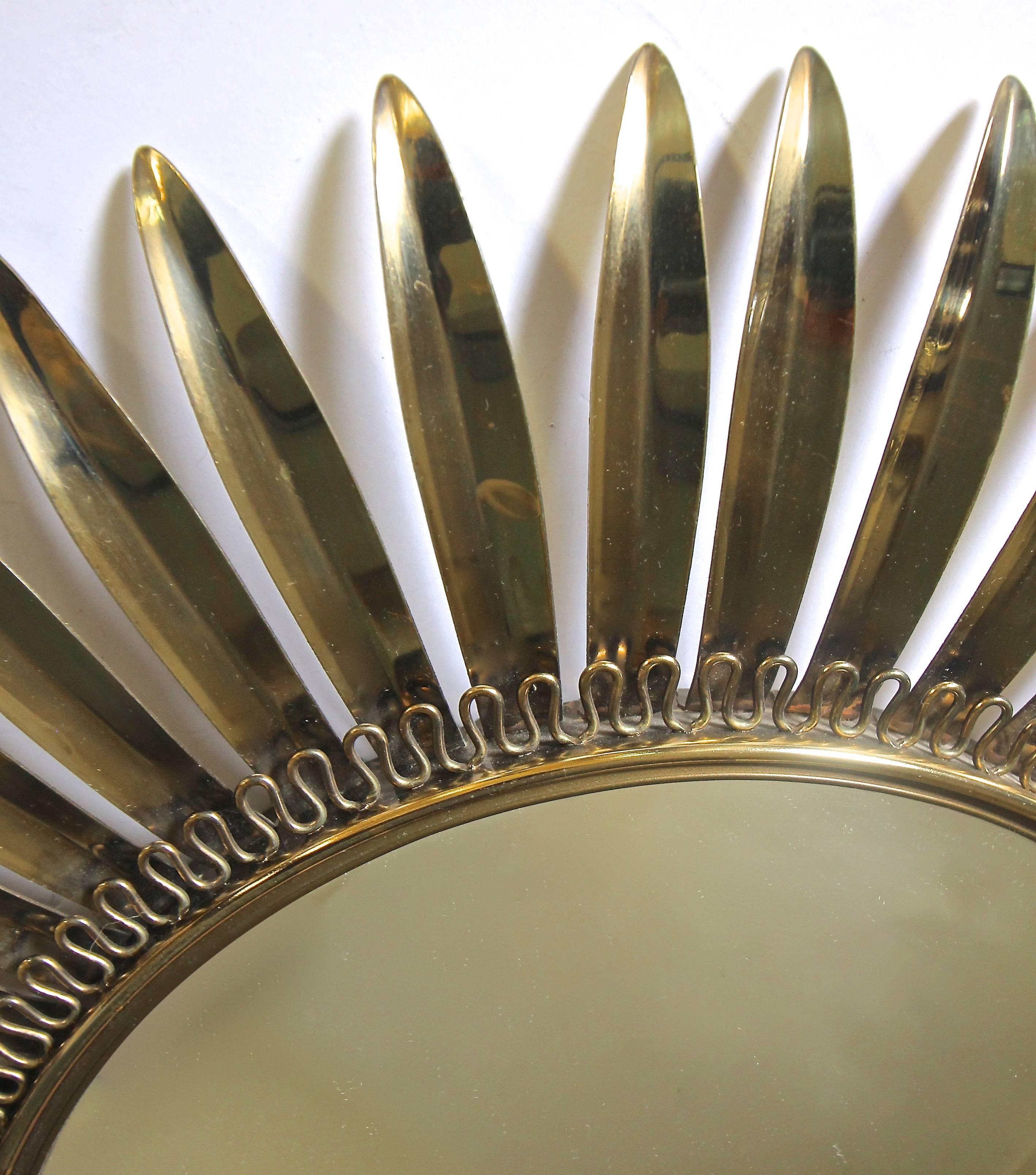 French Brass Soleil or Sunburst Convex Wall Mirror 3