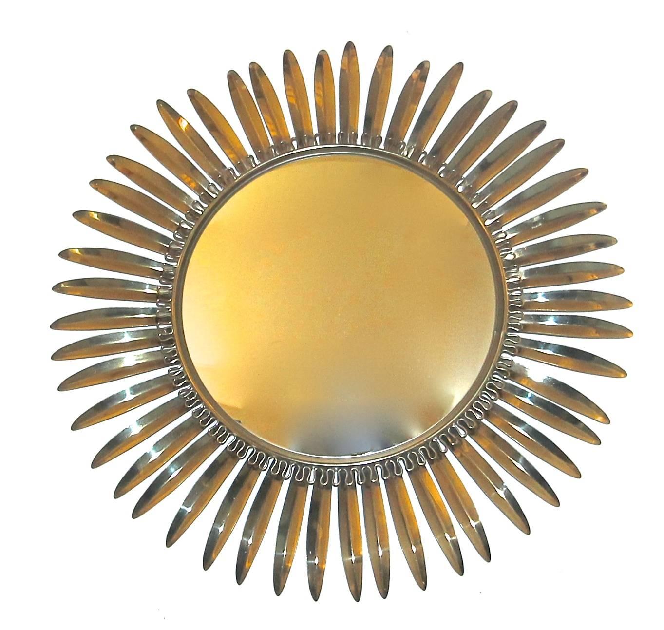 French Brass Soleil or Sunburst Convex Wall Mirror 9