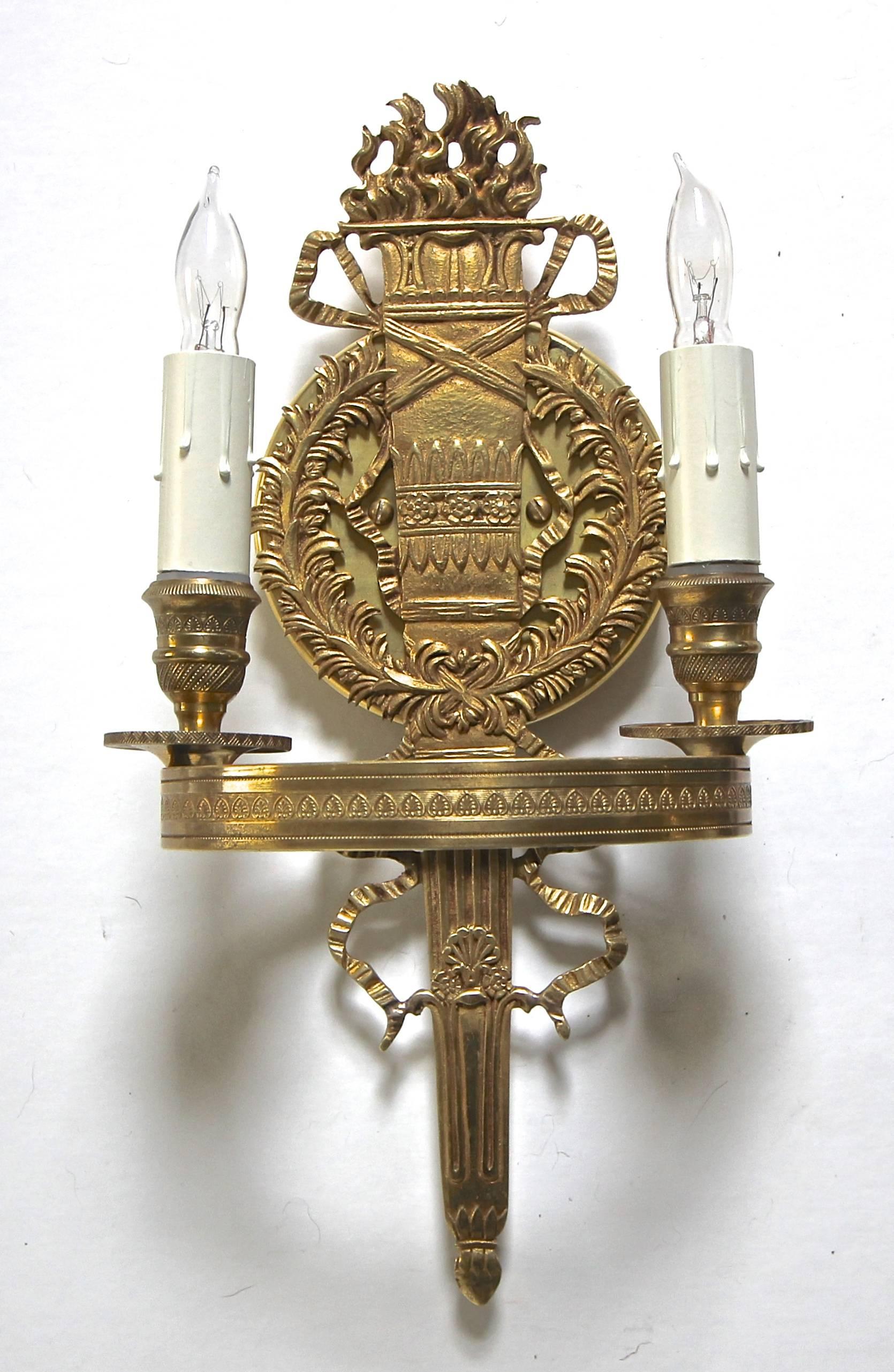 Pair of French Empire Style Brass Wall Sconces 3