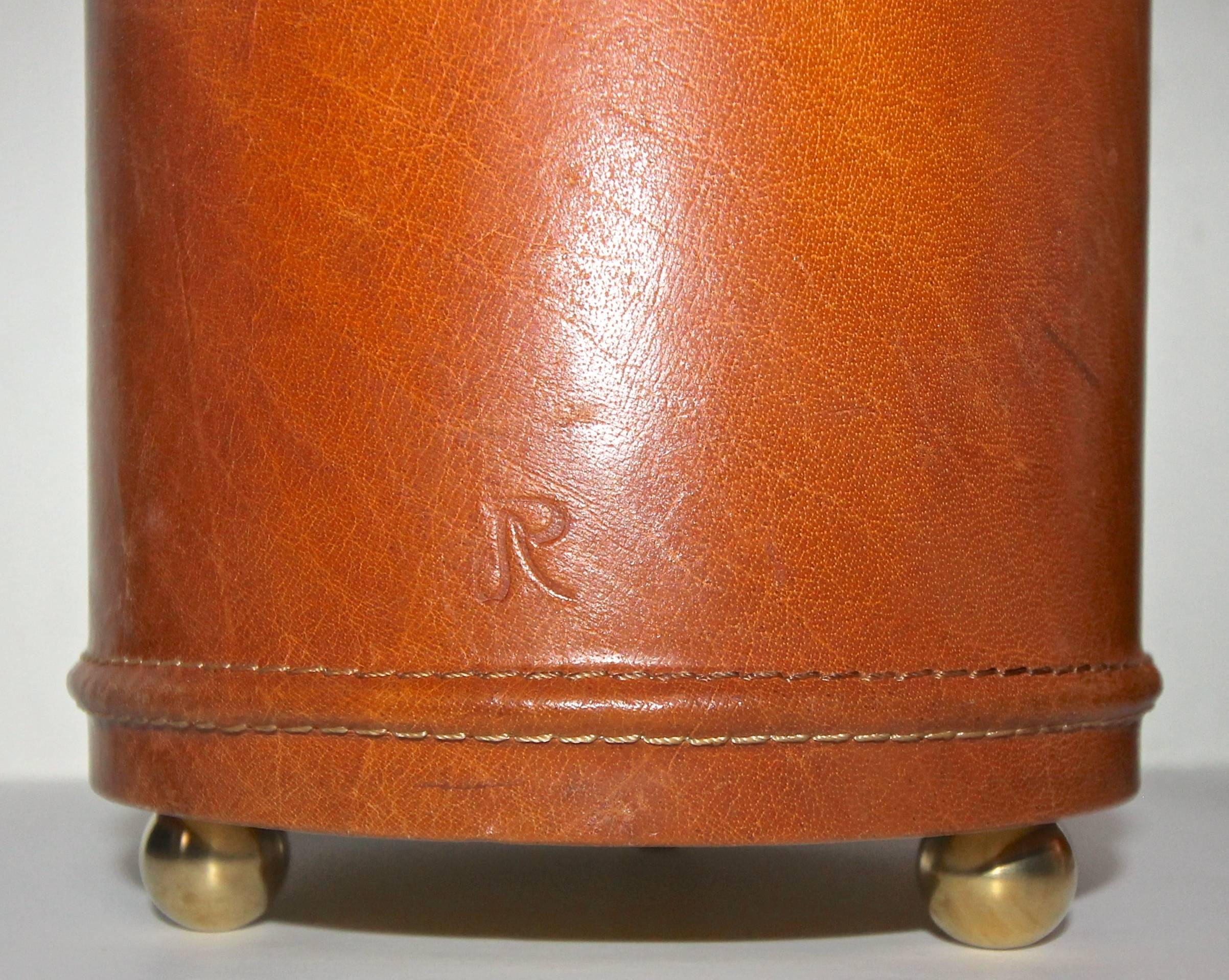 Pair of Stitched Leather and Brass Table Lamps after Adnet 1
