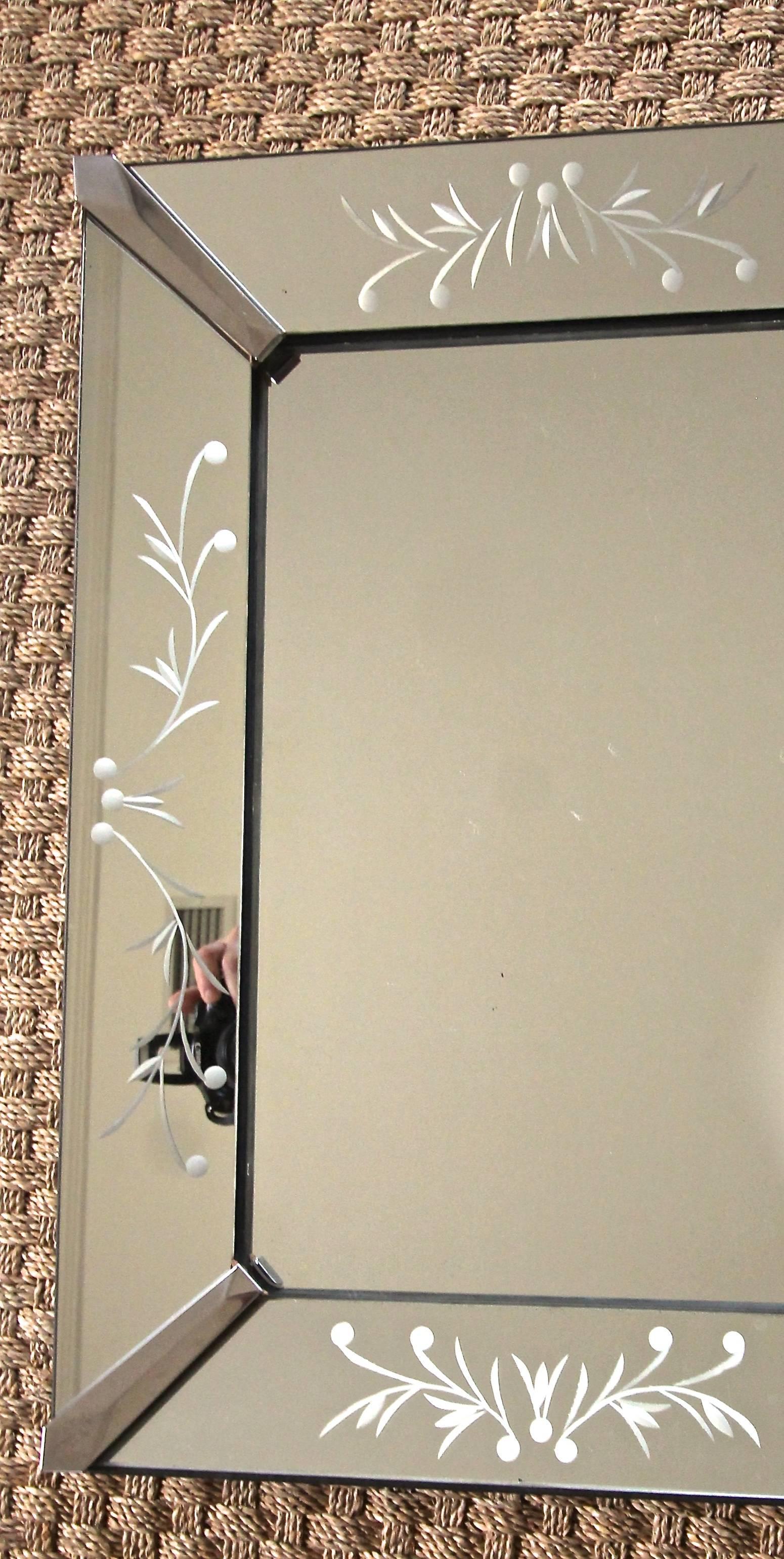 Diminutive French Deco Etched Wall Mirror For Sale 3