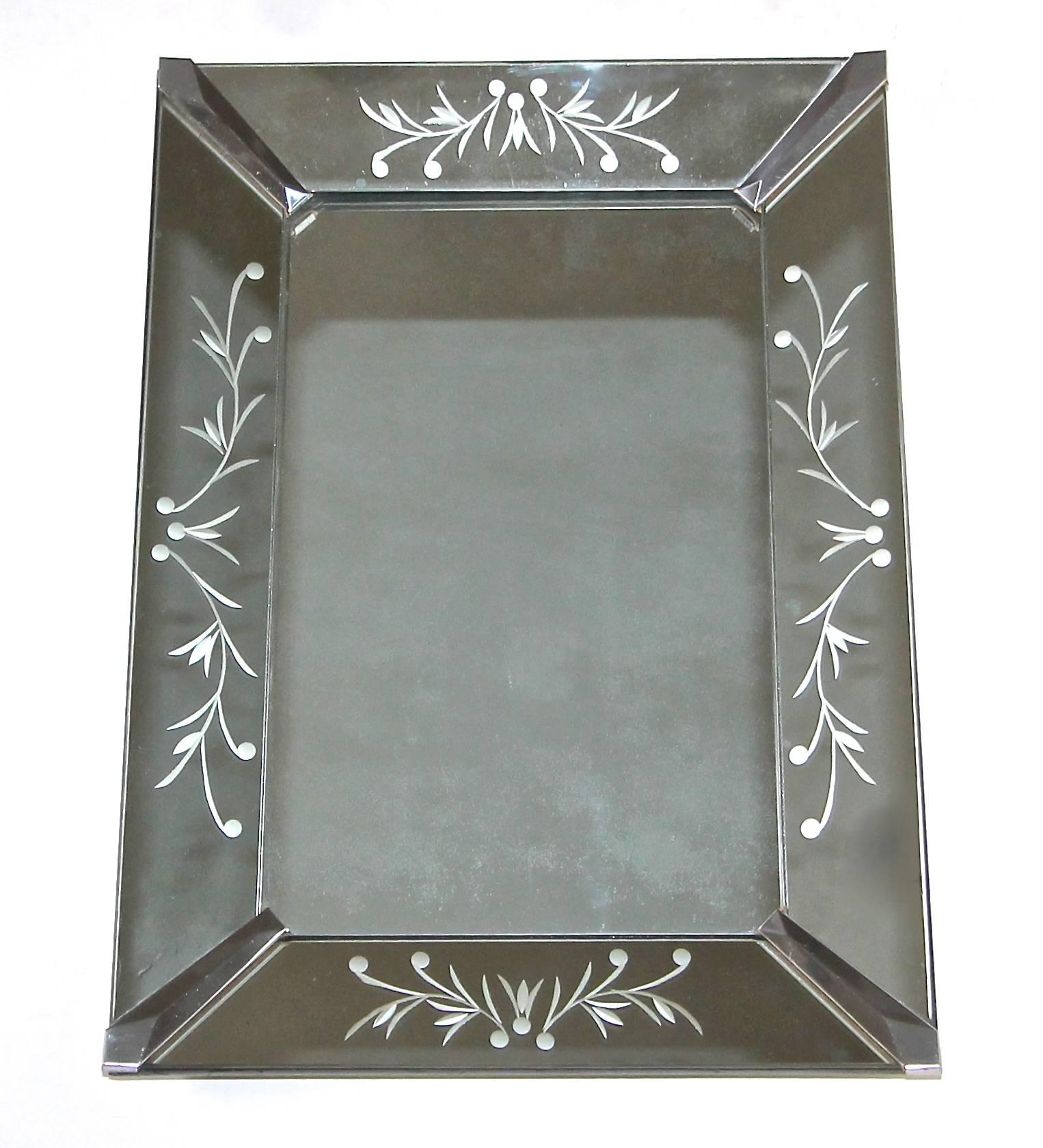 Diminutive French Deco Etched Wall Mirror For Sale 4