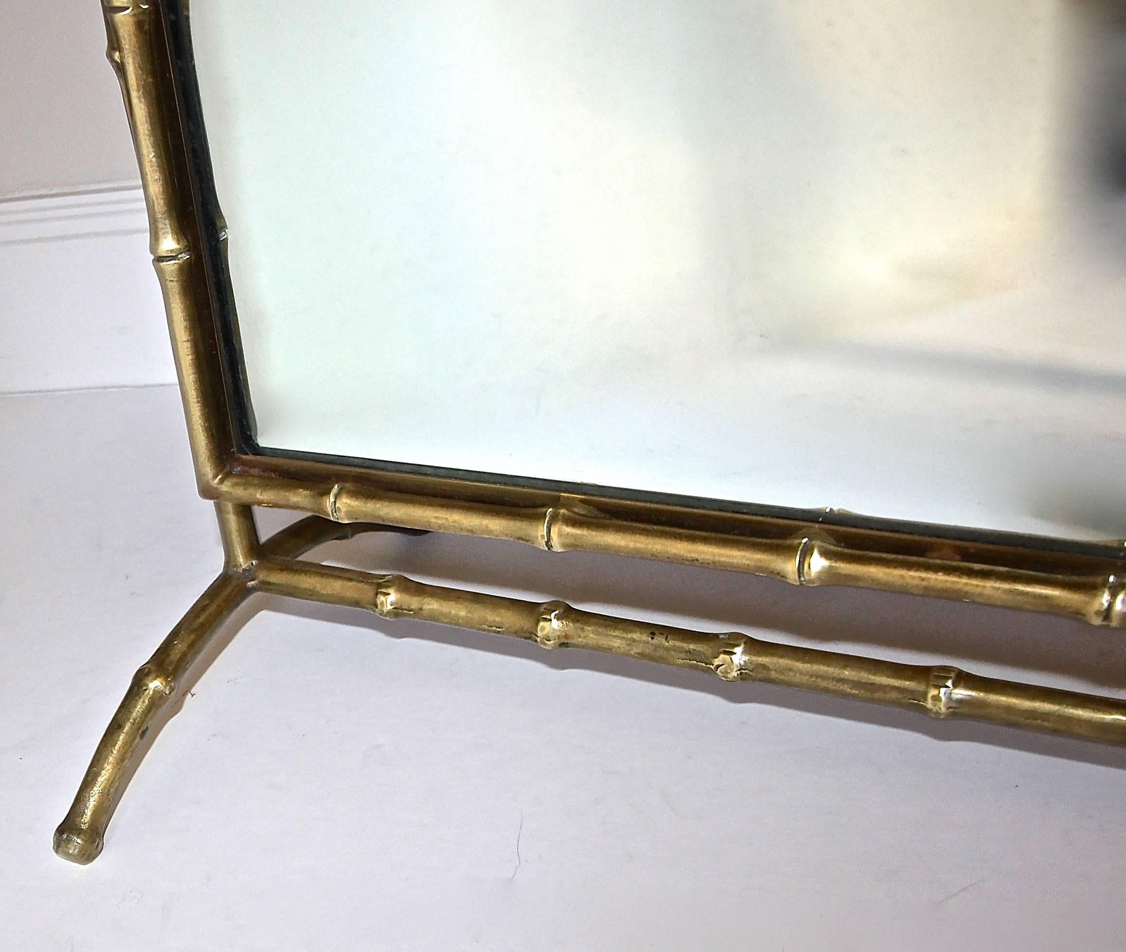 French Bagues Faux Bronze Bamboo  Cheval Floor or Table Mirror 2