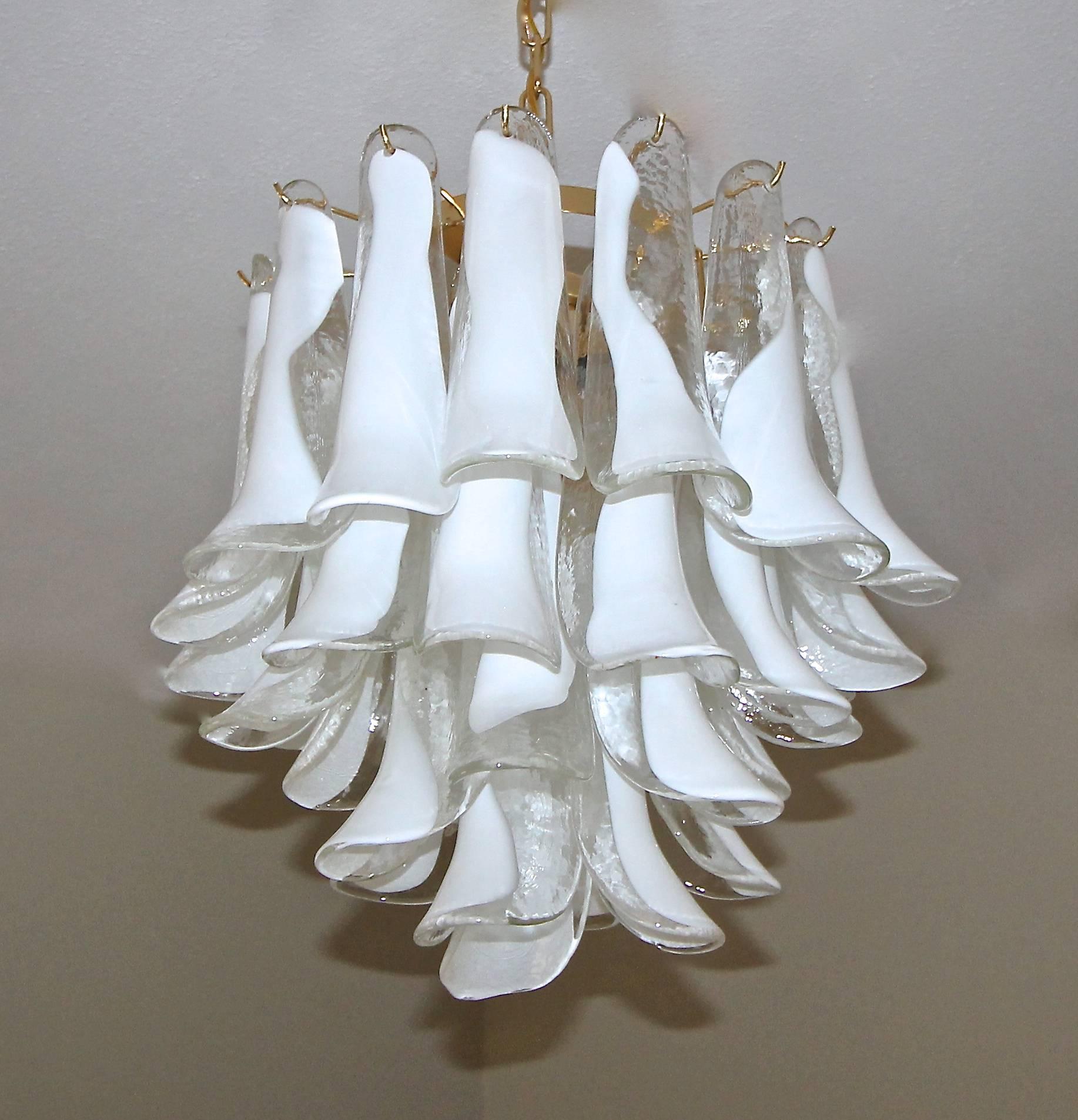 Mazzega chandelier with handblown clear and white glass 