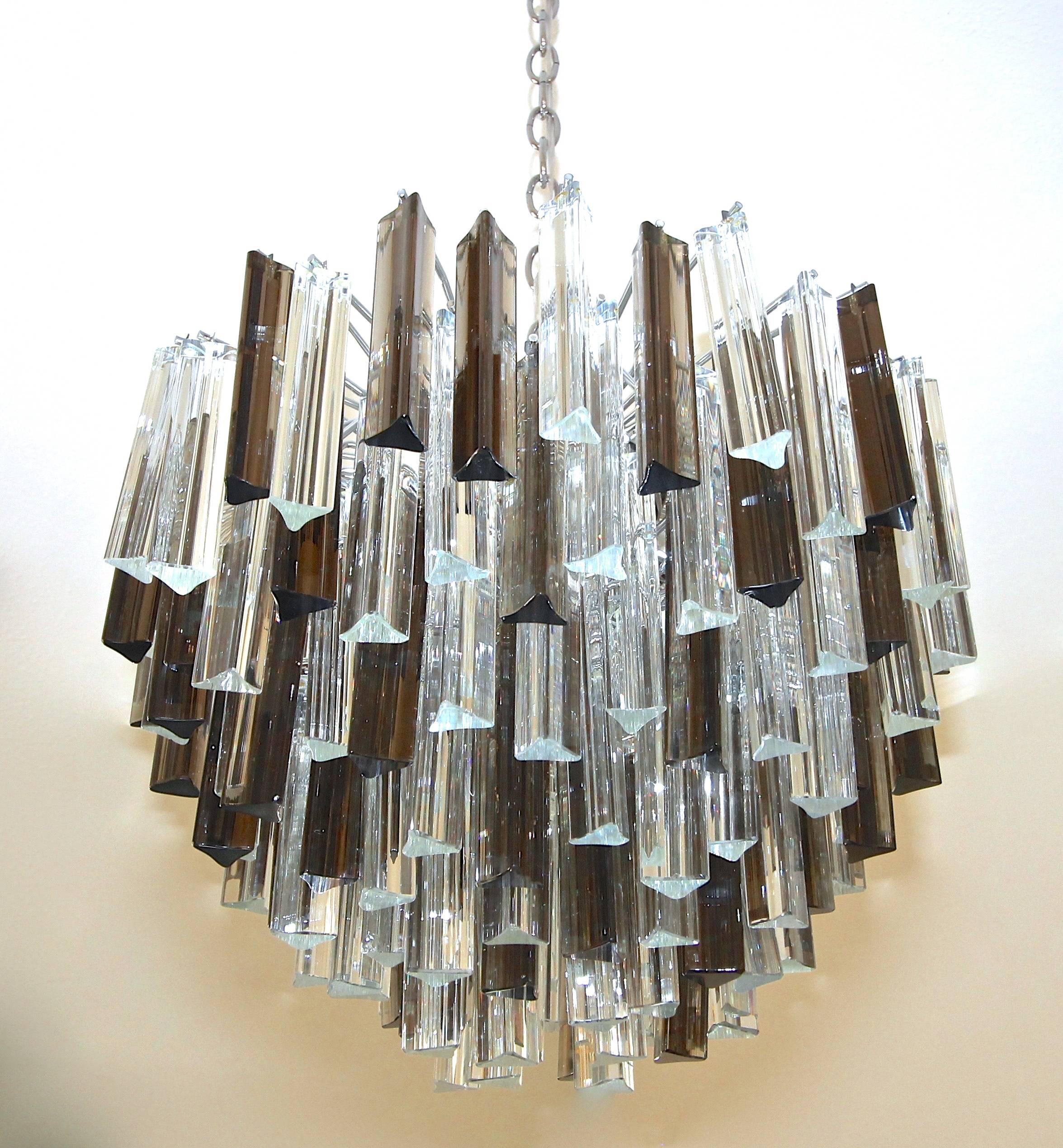 Venini Camer Italian Triedi Clear and Smoked Crystal Prism Chandelier 3