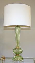 Single Green and Gold Italian Murano Glass Table Lamp